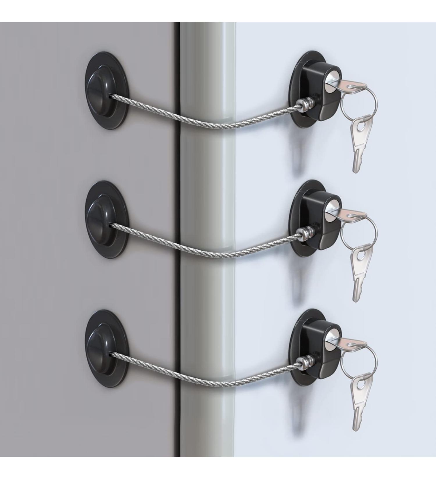 3Pcs Strong Adhesive Fridge Lock with Keys Internal Multi Strand Steel Winding Safety Freezer Locks Set for Child and Baby Security for Refrigerator Kitchen Cabinet Drawer Cupboard Door Cabinets and Window (Black Oval) Black Oval - Buy Online on GoSupps.com