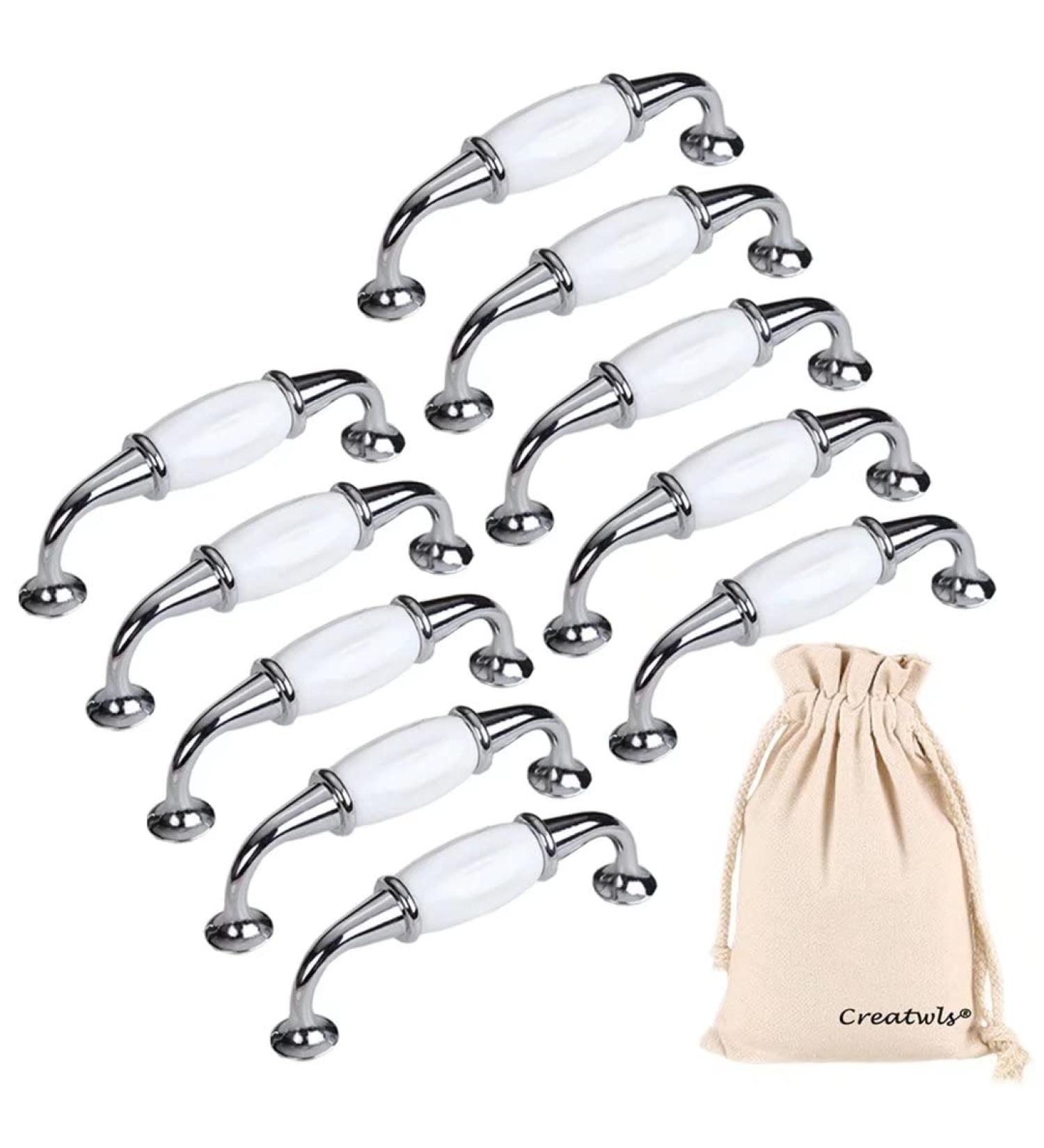 Creatwls 10pcs European Art Ceramic Cabinet Handles - 96mm Chrome Knobs for Kitchen & Furniture - Buy Online on GoSupps.com