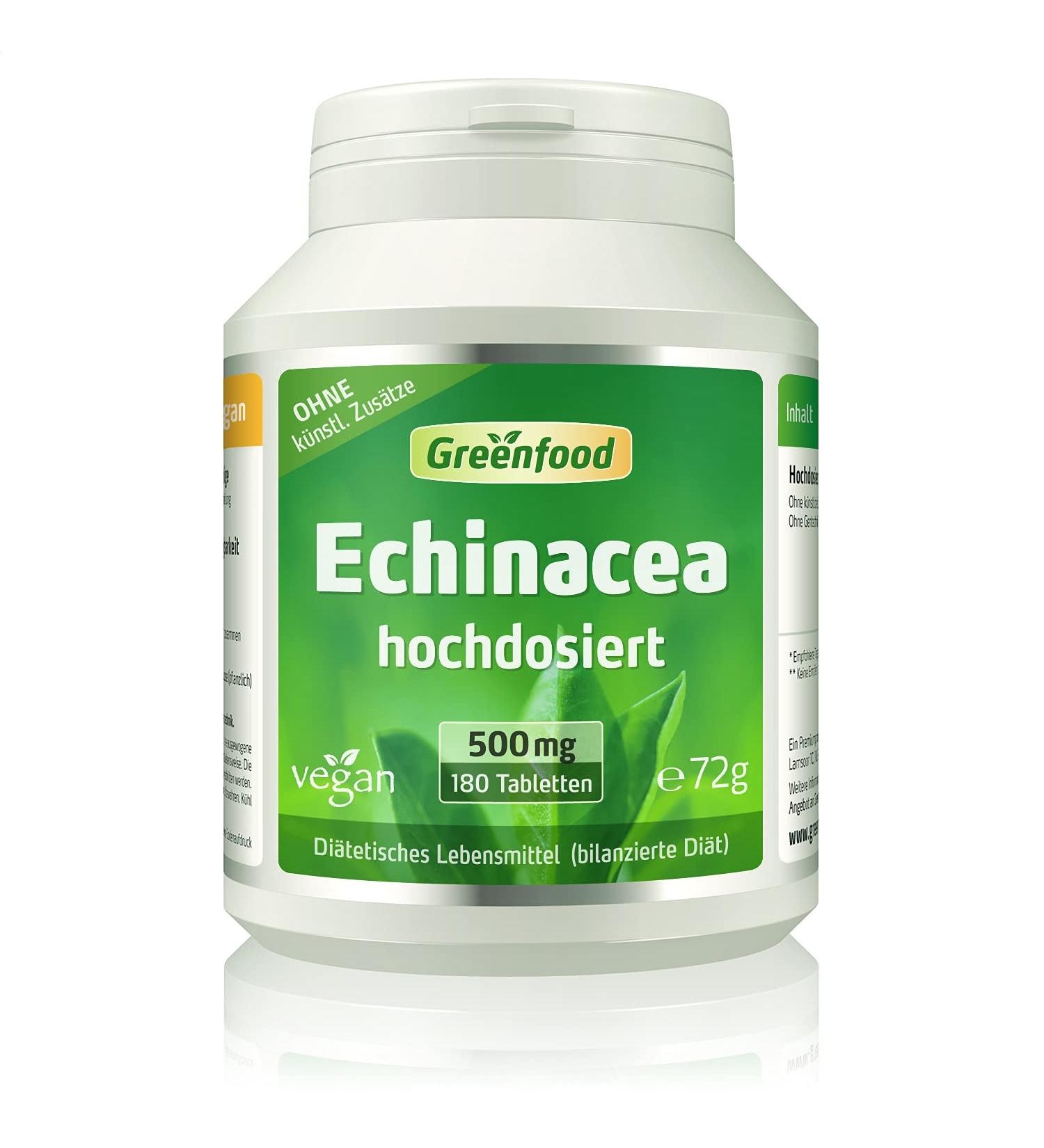Greenfood Echinacea 500 mg - High Dose Vegan Tablets 180 Count for Immune Support - Shop Internationally - Buy Online on GoSupps.com