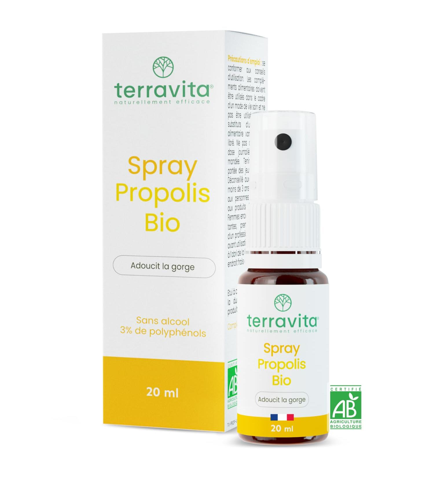 Spray Propolis Bio | 20 ml | Apaise la Gorge | Extrait de Propolis Large Spectre concentr en Polyph nols et Enrichi en Miel Bio | Immunit Enfant et Adulte | Sans Alcool | Made in France | Terravita - Buy Online on GoSupps.com