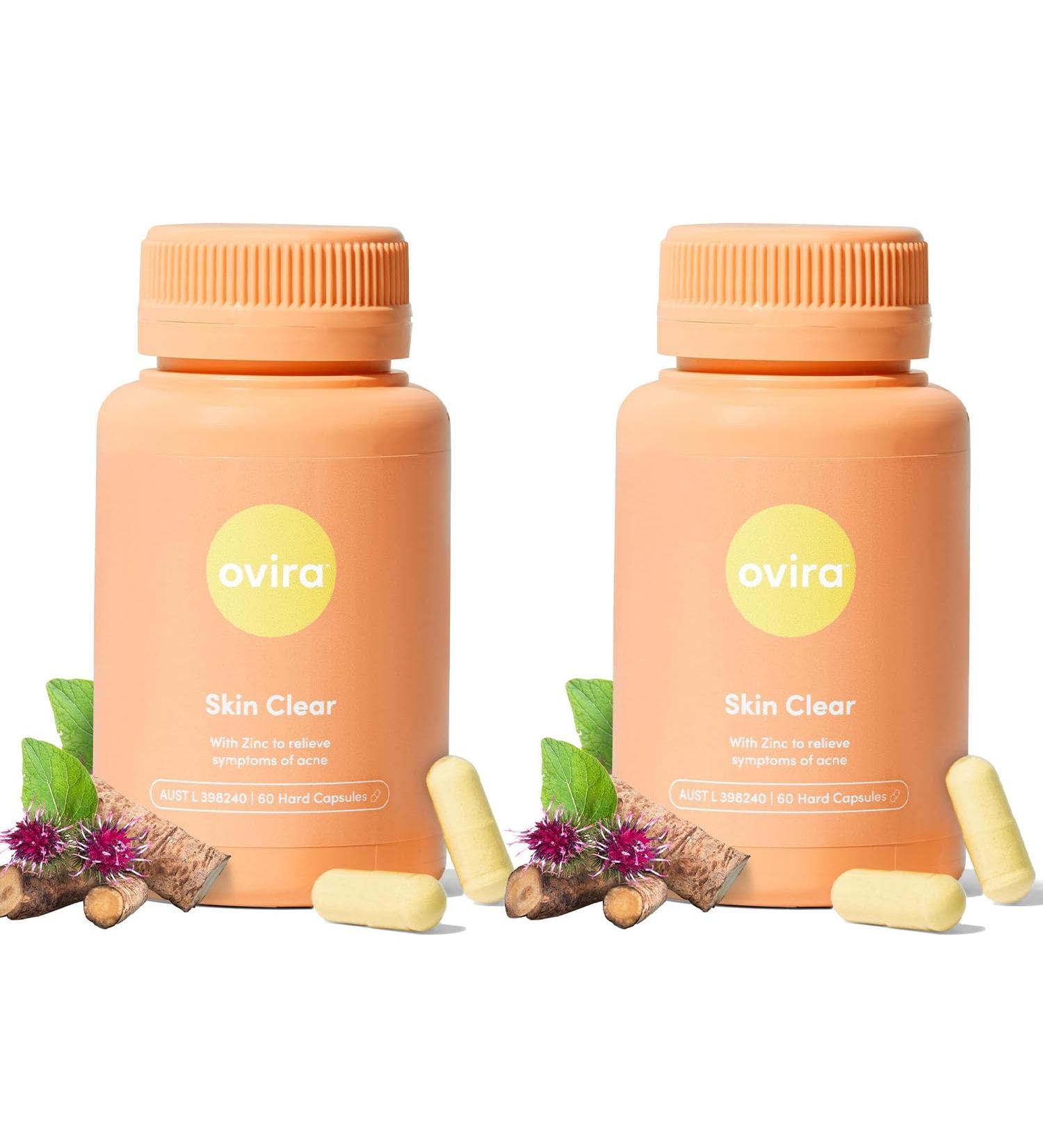 Ovira Skin Clear with ZINCBRIGHT - 60 Capsules for Clear and Glowing Skin | Rosacea & Hormonal Acne Treatment | Support Collagen Production | Acne Supplements for Women & Men - Pack of 2 60 Count (Pack of 2) - Buy Online on GoSupps.com