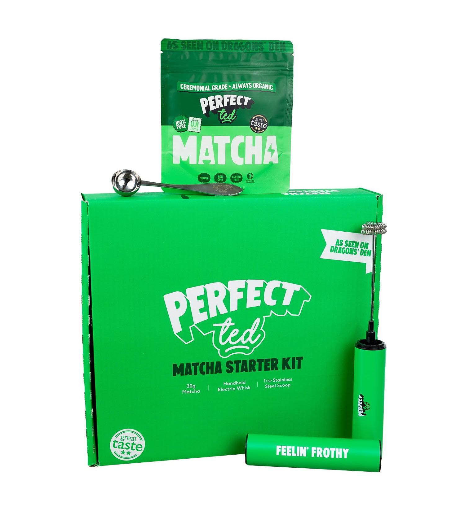Perfect Ted Modern Matcha Starter Kit | Includes 30g Organic Ceremonial Matcha Powder Matcha Spoon Electric Handheld Milk Frother - Buy Online on GoSupps.com