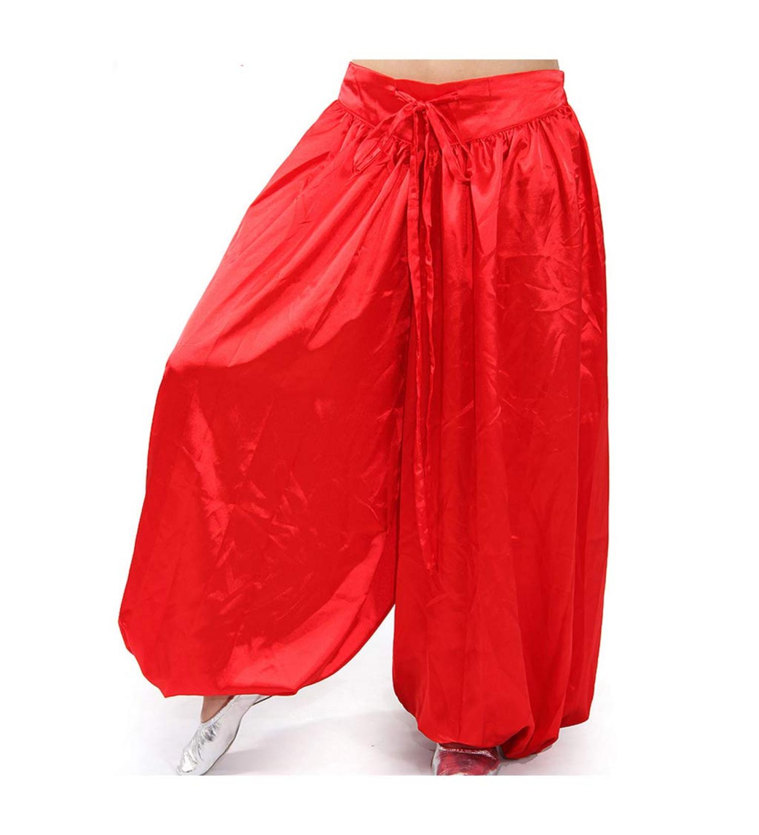 Wuchieal Belly Dance Pant Satin Pants Dancing Tribal Harem Pants Latern Pant Red