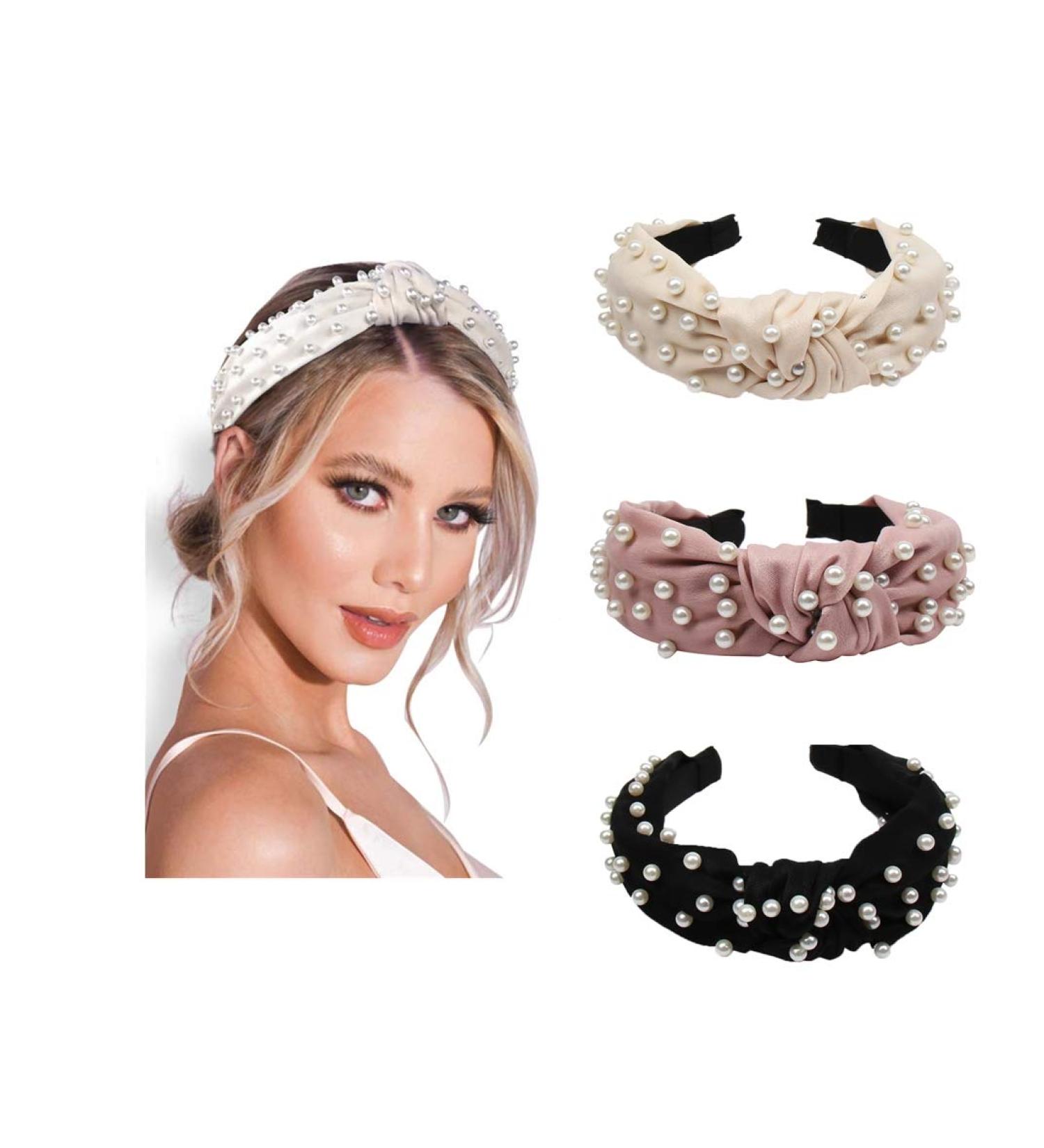 Pearl Knotted Headbands for Women - 3 Color Options | Wide Turban Style Hair Bands - Buy Online on GoSupps.com