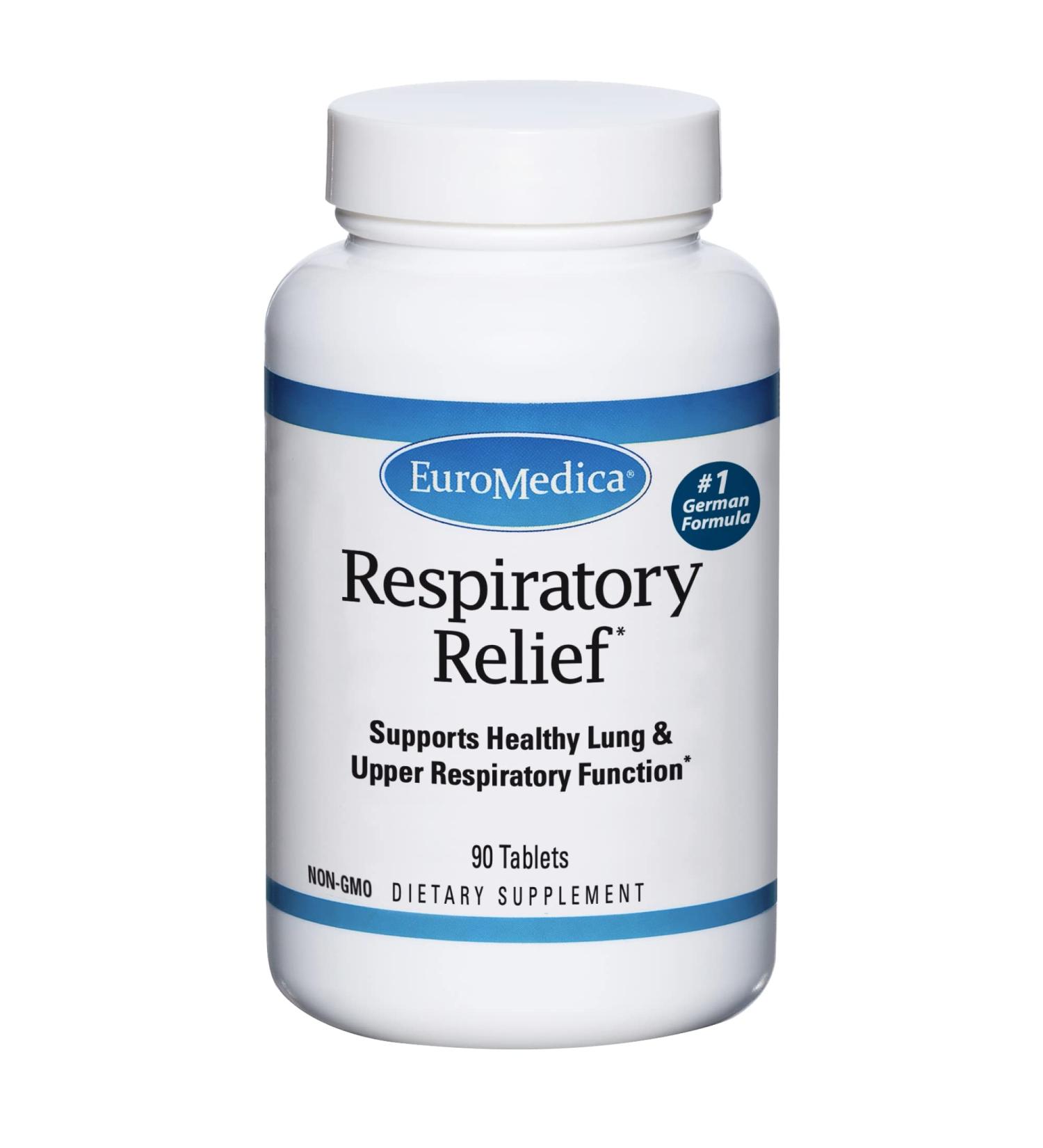 Euromedica Respiratory Relief - 90 Tablets - Promotes Lung Health for Adults & Children - Non-GMO Formula - 90 Servings - Buy Online on GoSupps.com