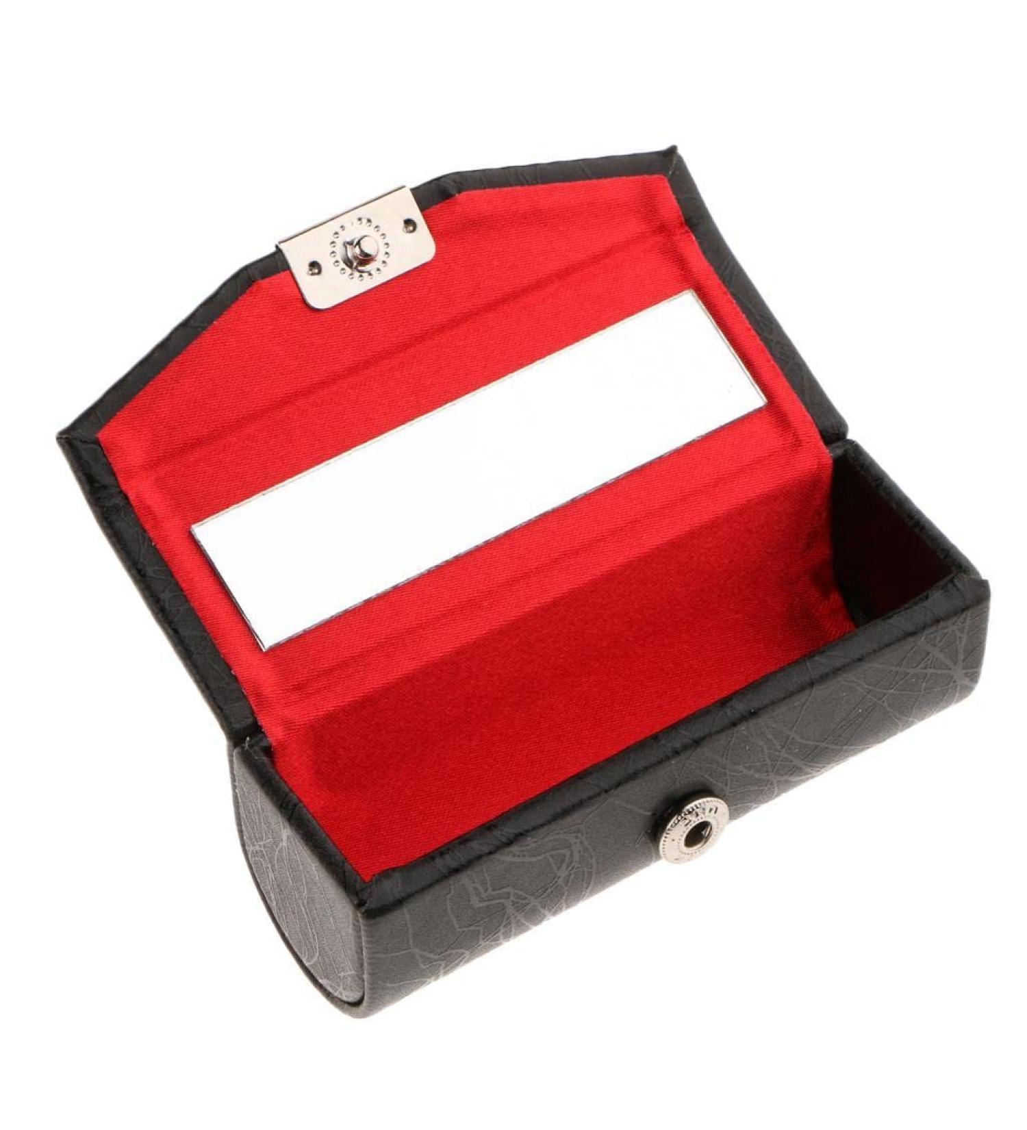 Milageto PU Leather Lipstick Case Holder with Mirror & Magnetic Closure - Stylish Black Cosmetic Organizer for Travel - Buy Online on GoSupps.com