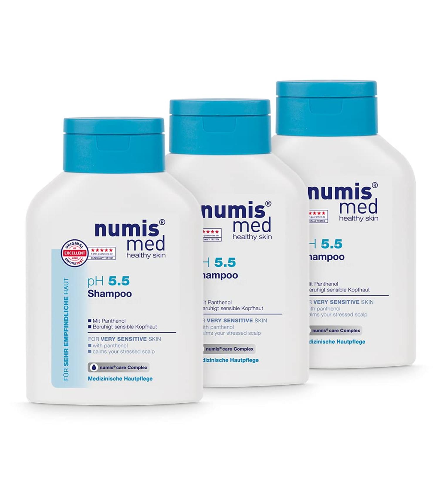 numis med Shampoo ph 5.5 - Shampoo for sensitive and delicate skin - Vegan hair shampoos without silicones parabens and mineral oil - Shampoos for dry hair (3x 200 ml) - Buy Online on GoSupps.com