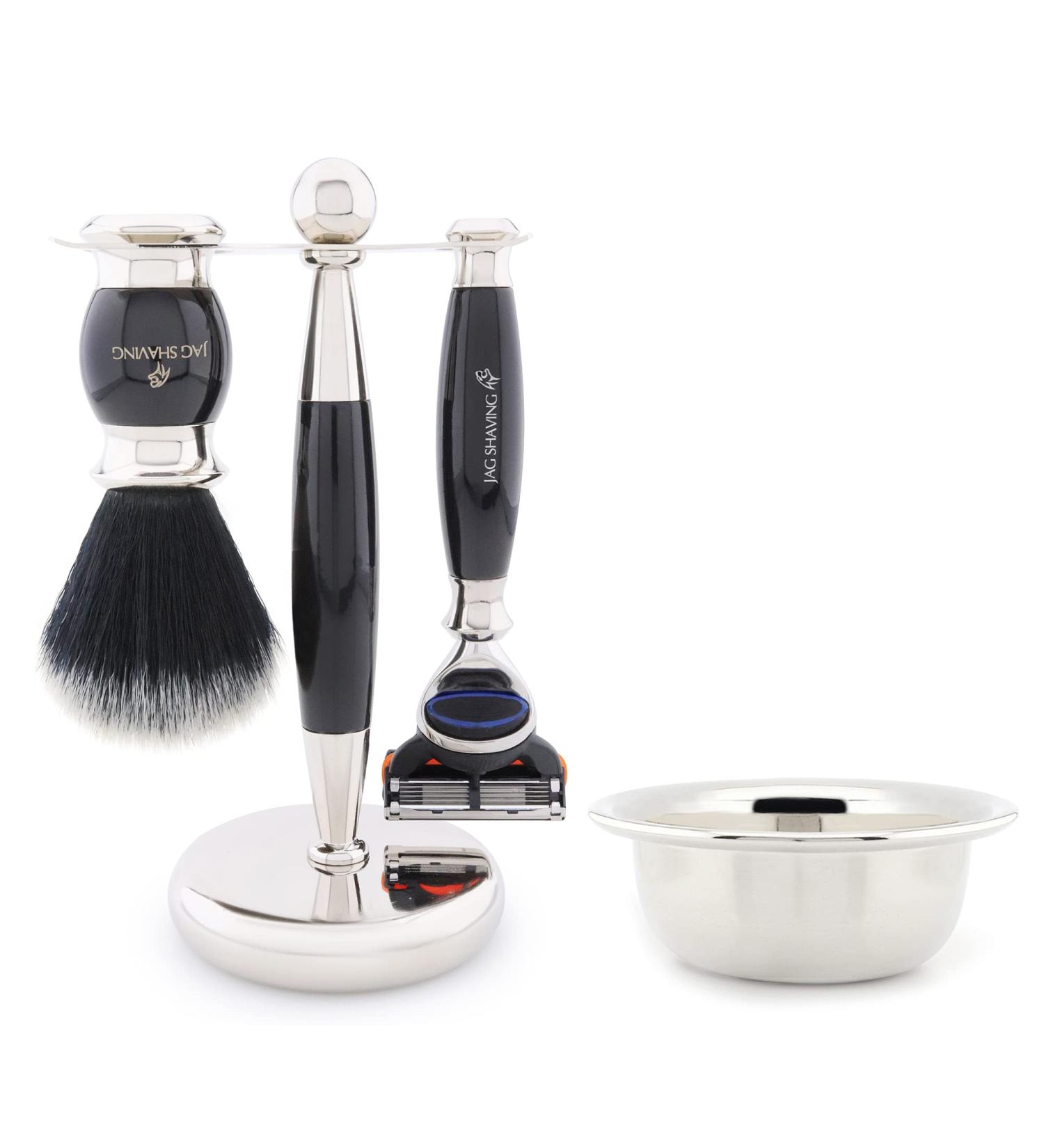 JAG Shaving Razor Set - 4-Piece Lee Range - Black Brush Shaving Bowl & Rack - Perfect Gift for Shaving Enthusiasts - Buy Online on GoSupps.com