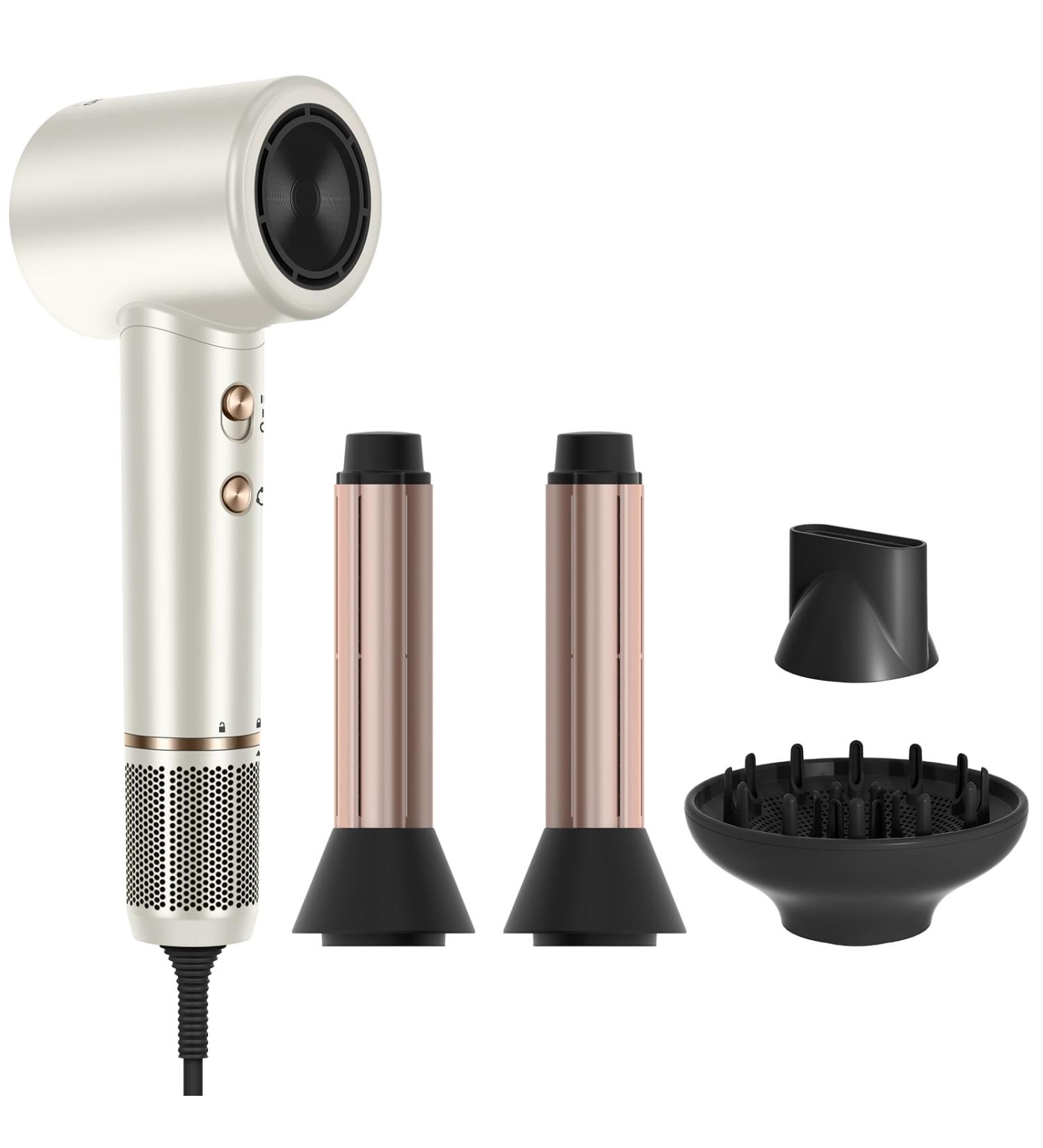 PARWIN PRO BEAUTY Air-Sonic Hair Dryer with Diffuser & Auto-Wrap Curlers - High Speed Ionic Blow Dryer with HD-LED Display | Champagne Silver Professional - Buy Online on GoSupps.com