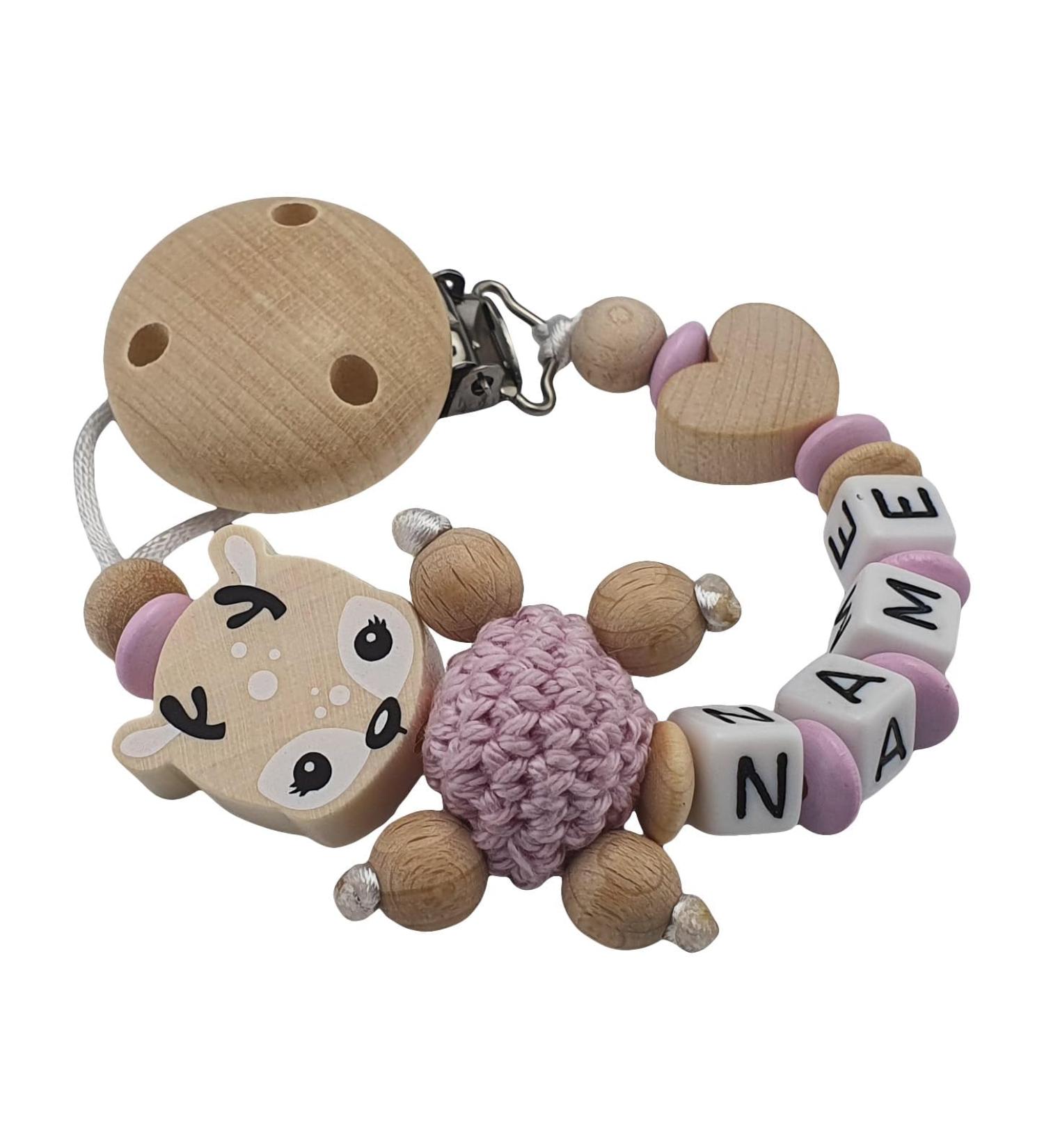 Personalized Pink Deer Pacifier Holder for Girls | Ideal Baby Gift for Birth & Baptism - KleinerStorch - Buy Online on GoSupps.com