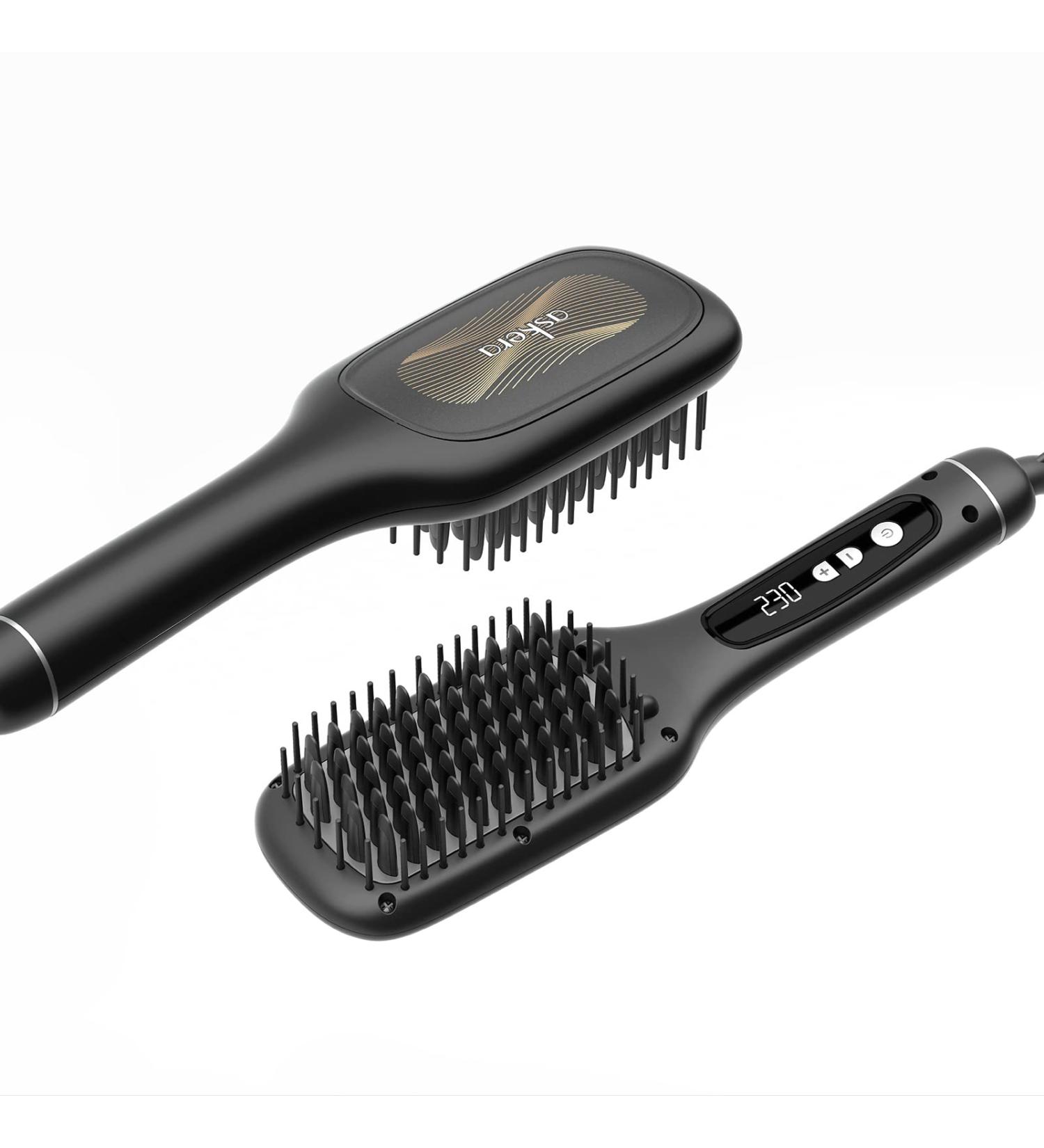 Askera Negative Ion Ceramic Hair Straightening Brush - 14 Temp Settings, Anti-Scald & Temperature Lock, Auto-Off Function - Hot Comb (Black Gold) - Buy Online on GoSupps.com