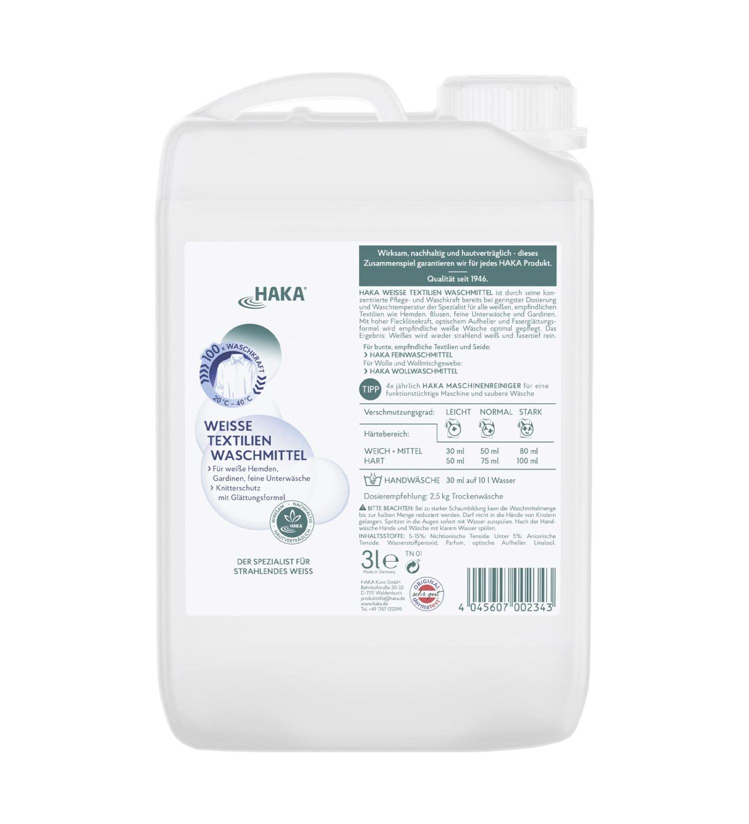 HAKA White Textiles Detergent - 3L Canister | Radiant White & Wrinkle Protection | Premium Smoothing Formula - Buy Online on GoSupps.com