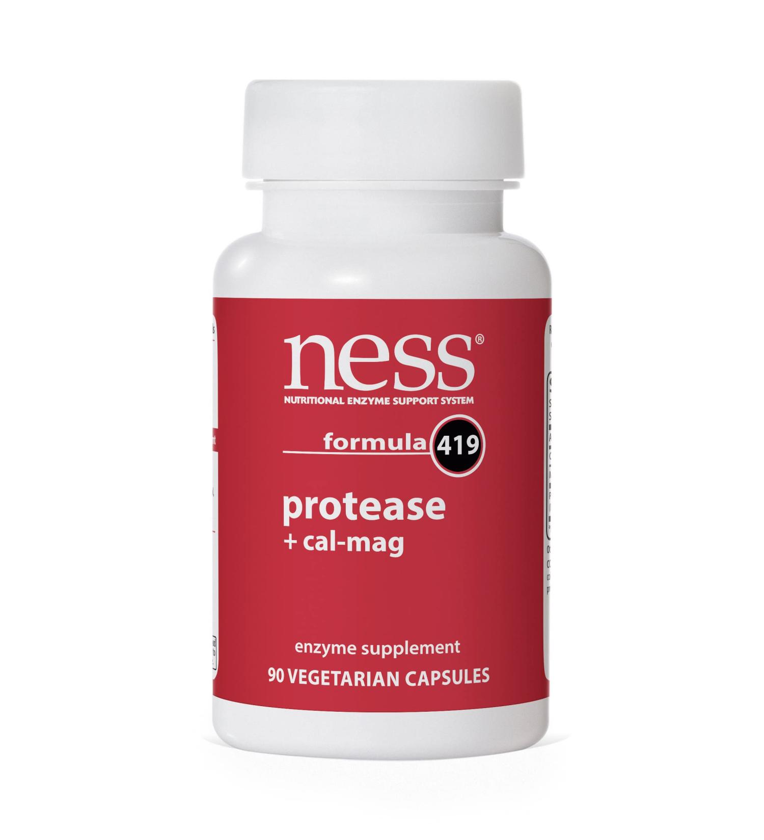 NESS Enzymes Protease with Cal-Mag 419 90 caps - Digestive Support Supplement - Buy Online on GoSupps.com