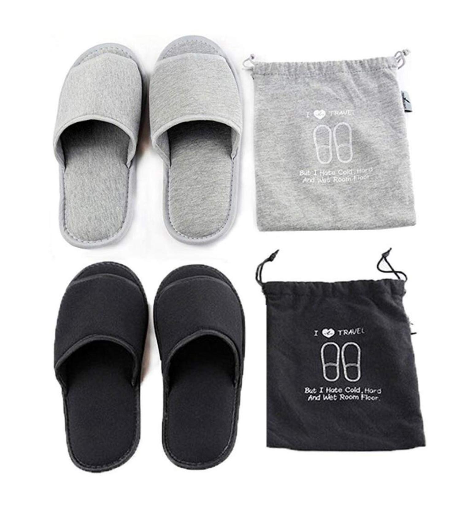 Portable Travel Foldable Slippers Open Toe Hotel Spa Slippers Cotton Non-Disposable Guests Slippers Business Trip Flight Slippers with Pouch Indoor House Shoes Anti-Skid Footwear Fit Men and Women 6 UK Black Grey - Buy Online on GoSupps.com