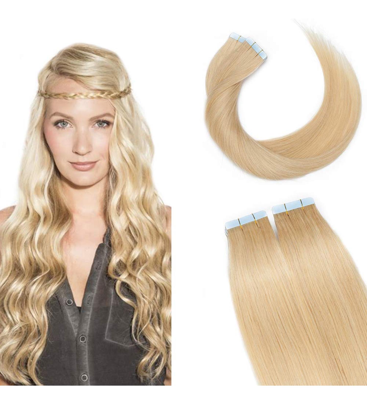 SEGO TAPE Real Hair Extensions 20 Tressen 50g - 18 Medium Blonde #24 with 10 Free Tapes | Premium Remy Hair for Effortless Beauty - Buy Online on GoSupps.com