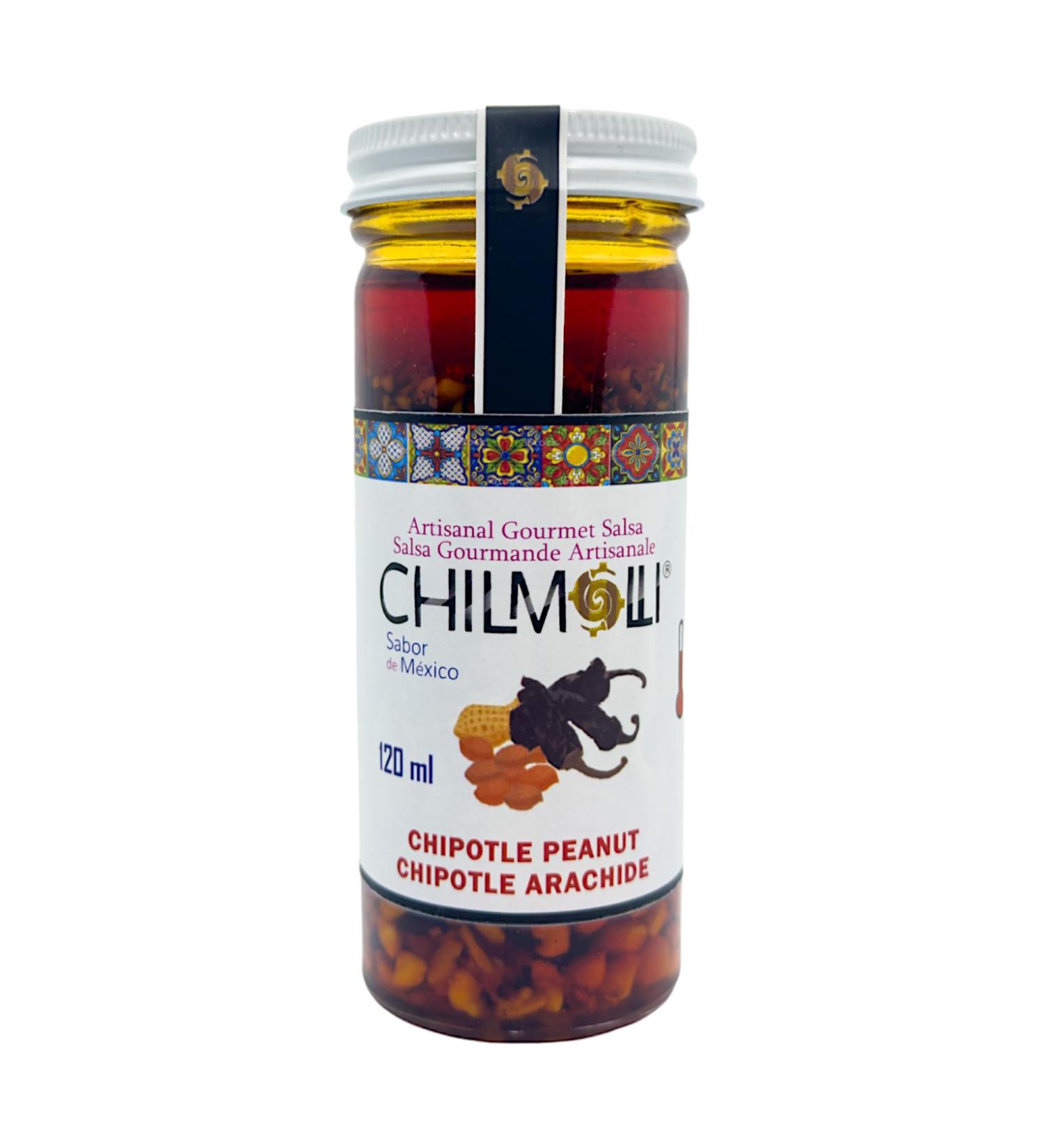 Chilmolli chipotle and peanut authentic Mexican artisanal gourmet macha salsa/Salsa macha de chile chipotle con cacahuate/Chipotle arachide 120ml medium hot Chipotle Peanut - Buy Online on GoSupps.com
