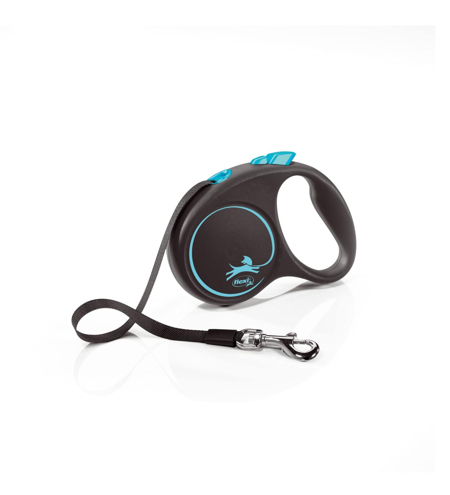 Flexi Black Design Tape Blue Small Retractable Dog Leash - 5m Length - For Dogs up to 15kg/33lbs - Buy Online on GoSupps.com