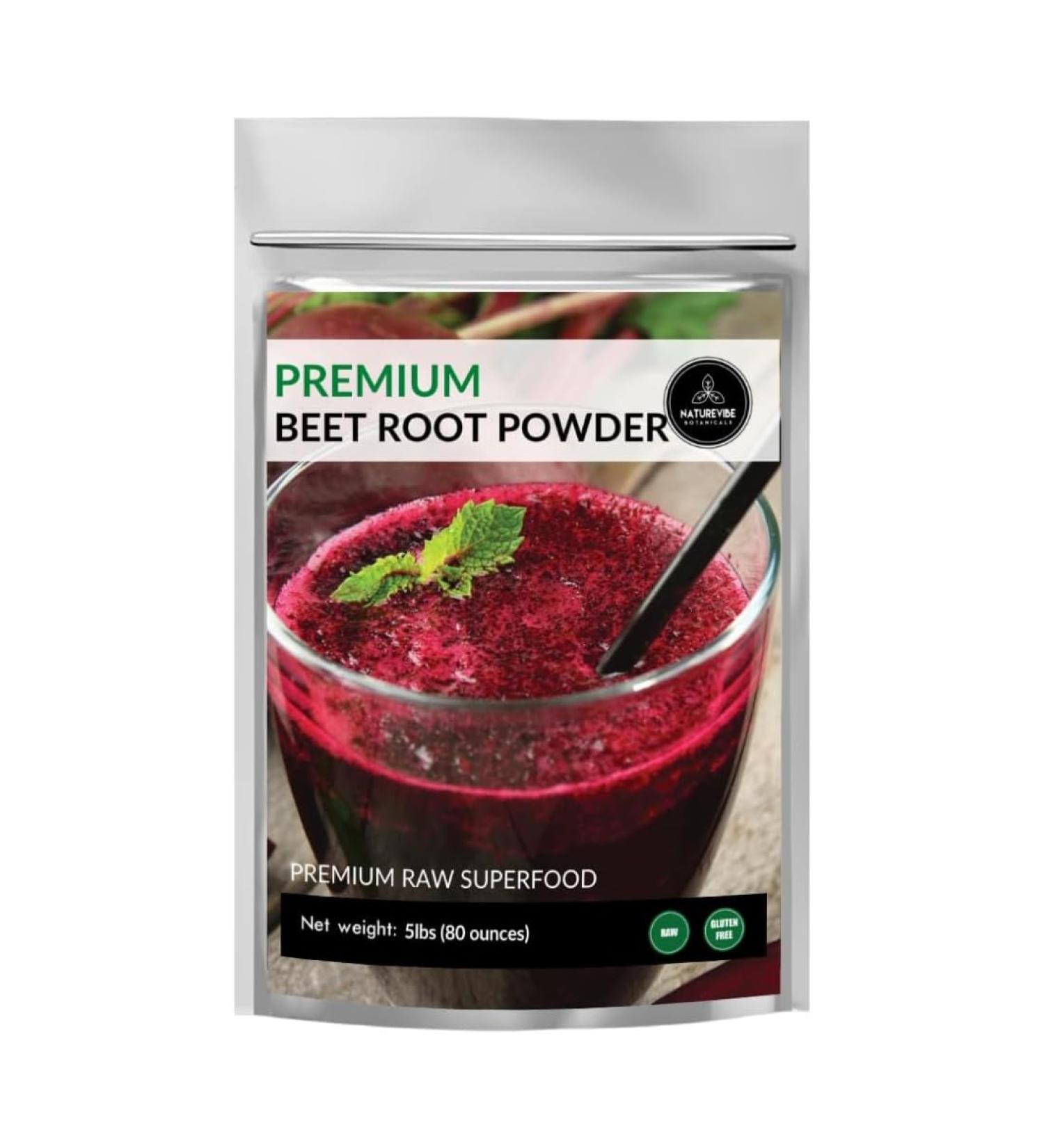 Naturevibe Botanicals Beet Root Powder 5lbs - Raw Non-GMO Bulk Bag (80 Ounces) - Premium Quality Superfood for Energy & Health - Buy Online on GoSupps.com