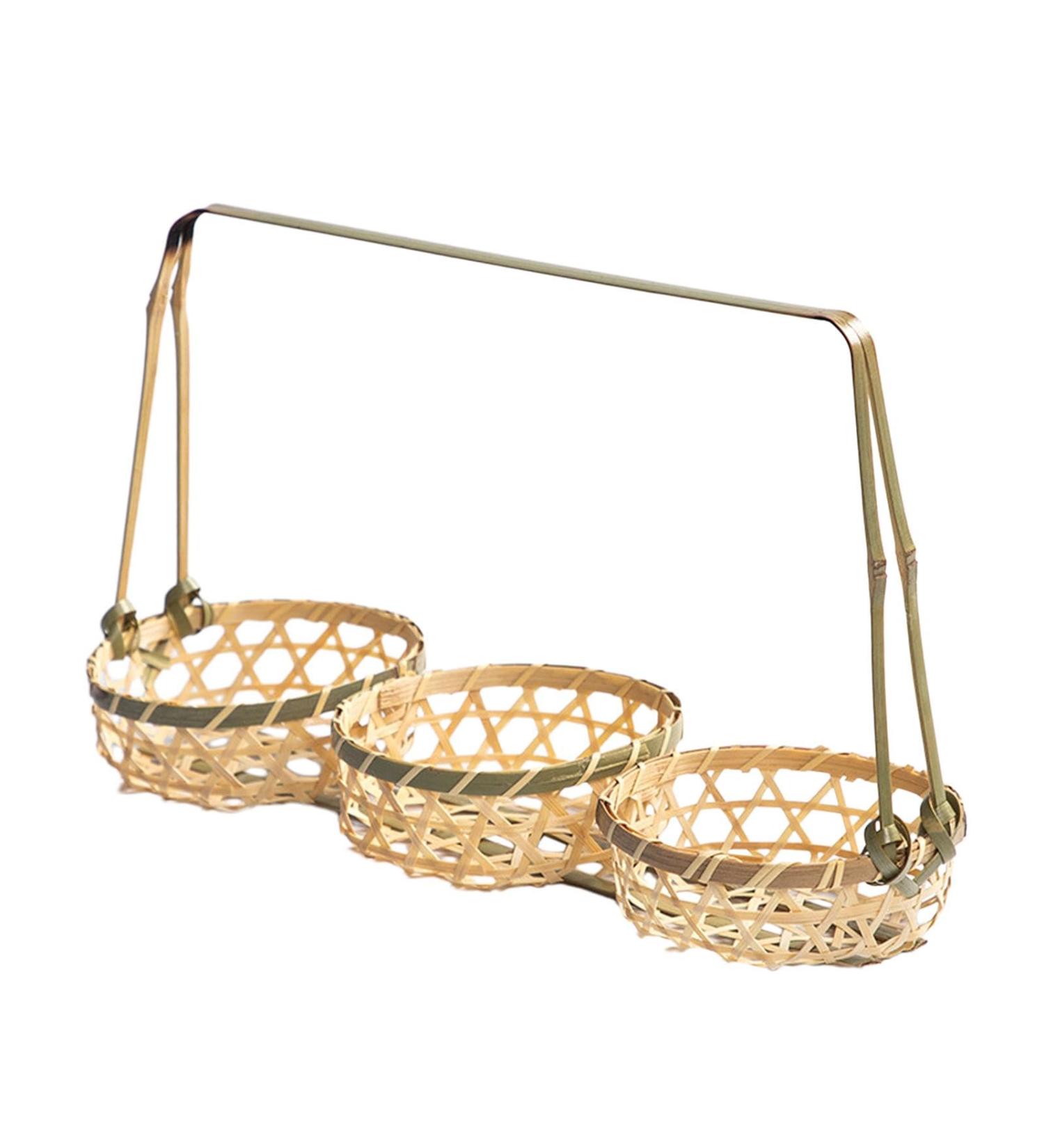 Ioensy Bamboo Food Serving Basket Food Basket Bread Basket Fruit Plate for Picnics Table Three basket - Buy Online on GoSupps.com