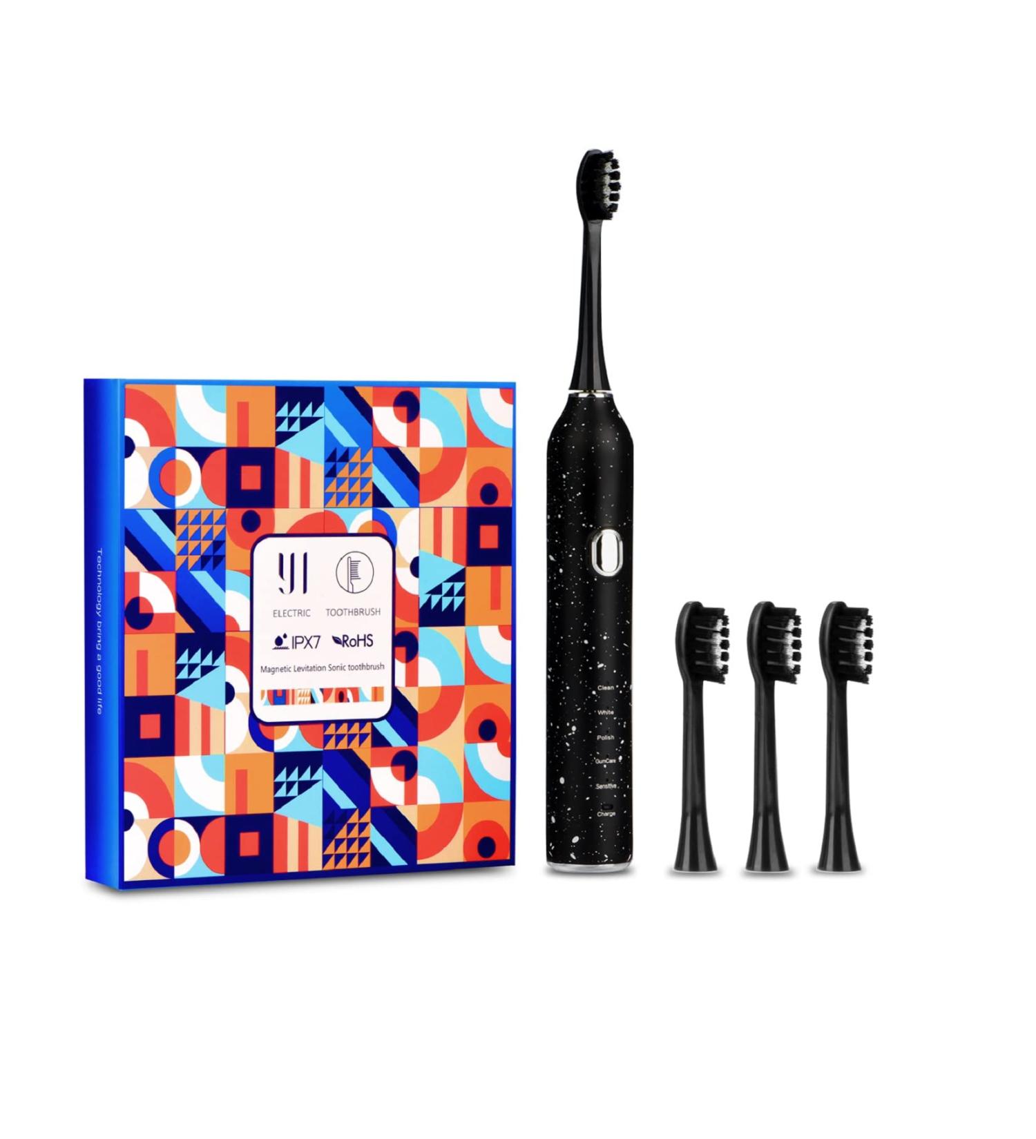 Sonic Electric Toothbrush for Adults - 5 Cleaning Modes Rechargeable IPX7 Waterproof Smart Timer Includes 3 Brush Heads - Perfect for Couples (Black - Buy Online on GoSupps.com