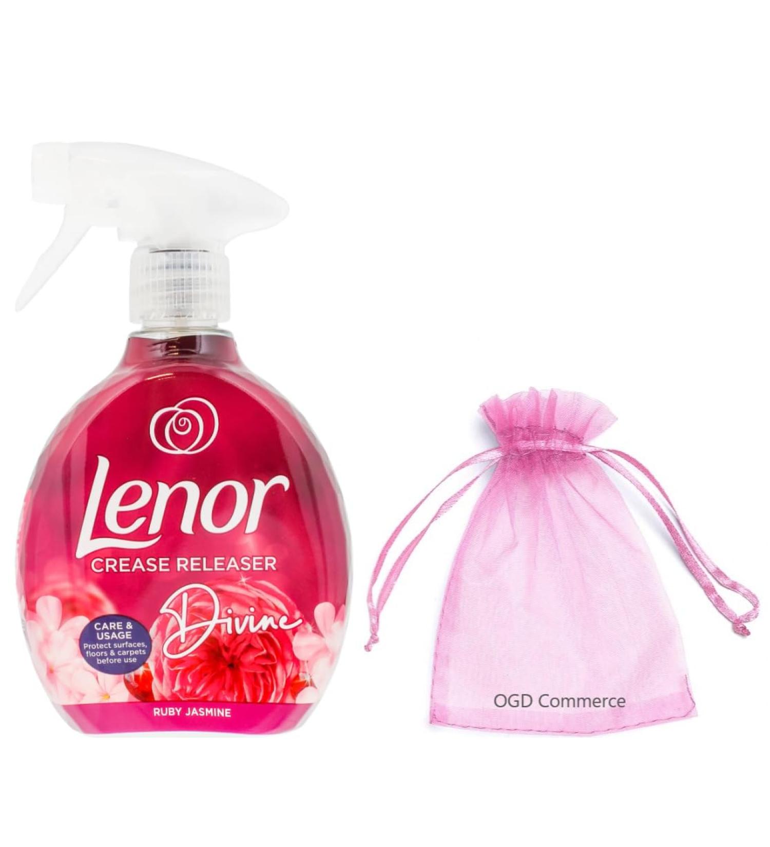 Lenor Crease Releaser Spray Removes Creases in Fabric 500ml Devine Ruby Jasmine Fragrance + Our Gift for You: Organza Small Bag - Buy Online on GoSupps.com