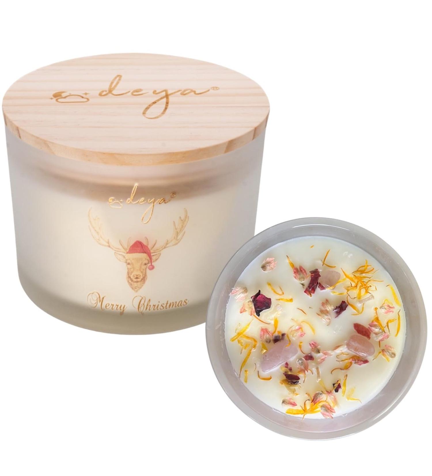 Christmas Candle: Natural Soy 3-Wick Candle with Gift Box, Infused with Healing Crystals & Flowers, 55+ Hours Burning Time - Pomander Scent - Buy Online on GoSupps.com