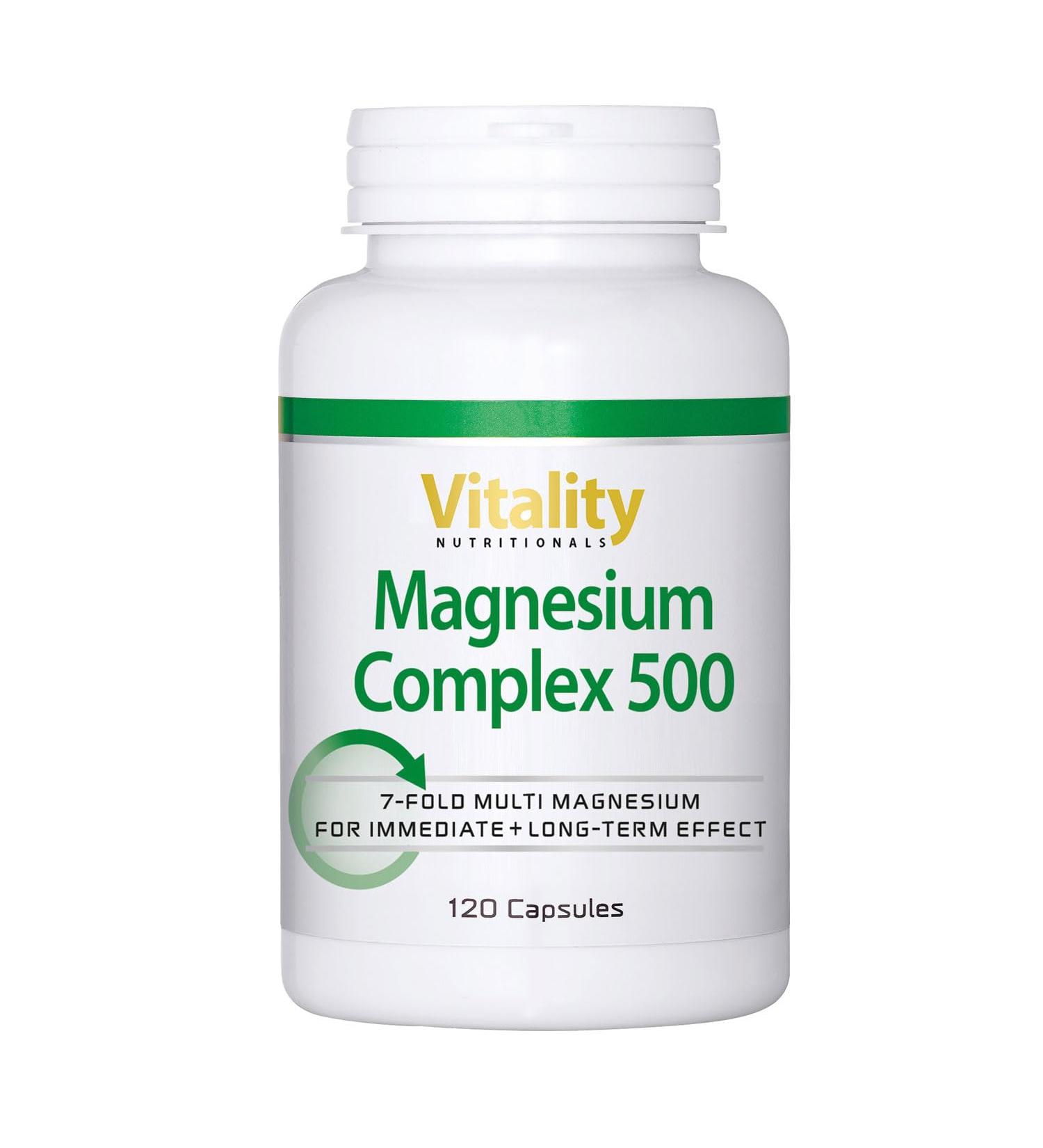 VitaminExpress Vitality Nutritionals - Complexe de magn sium 500 compos de 7 compos s diff rents de magn sium : citrate glycinate taurate gluconate oxyde ascorbate malate (120 capsules) - Buy Online on GoSupps.com