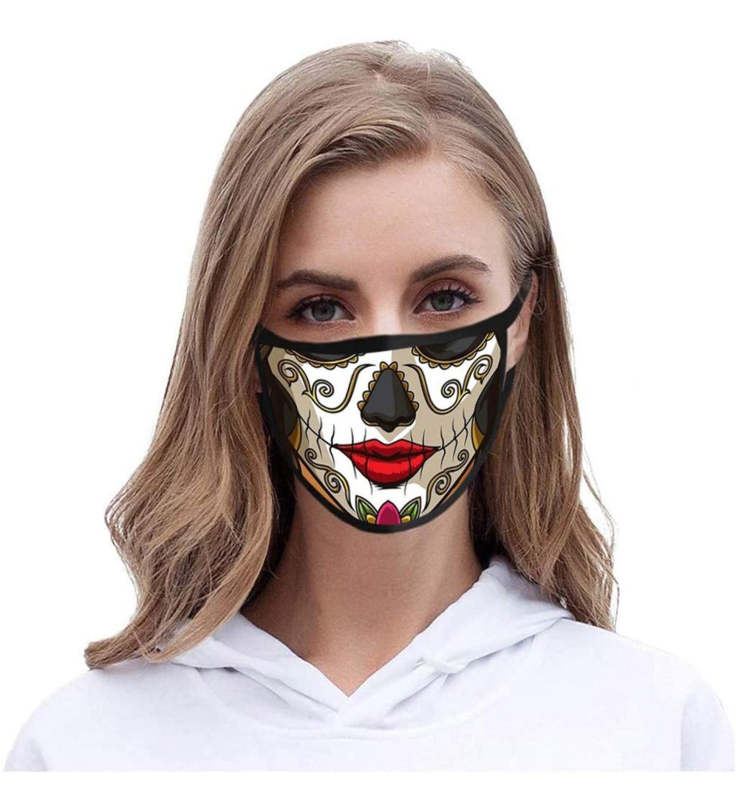 ZLUU 2PCS Halloween Adults Protective Face Mask Personalized Patterns Face Cover Safe Skin Friendly Face Sheild Washable Reusable Adult's Adjustable Windproof Reusable Printed Face Halloween Cotton Mask - Buy Online on GoSupps.com