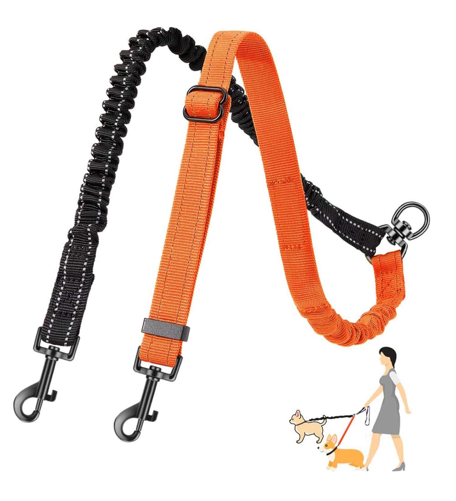 SlowTon Double Dog Leash Coupler No Tangle 360 Swivel Dual Leashes for Walking 2 Dogs Adjustable Length Reflective Splitter Leash for Training Small Dogs (Black&Orange) For Small Dogs B-black&orange - Buy Online on GoSupps.com