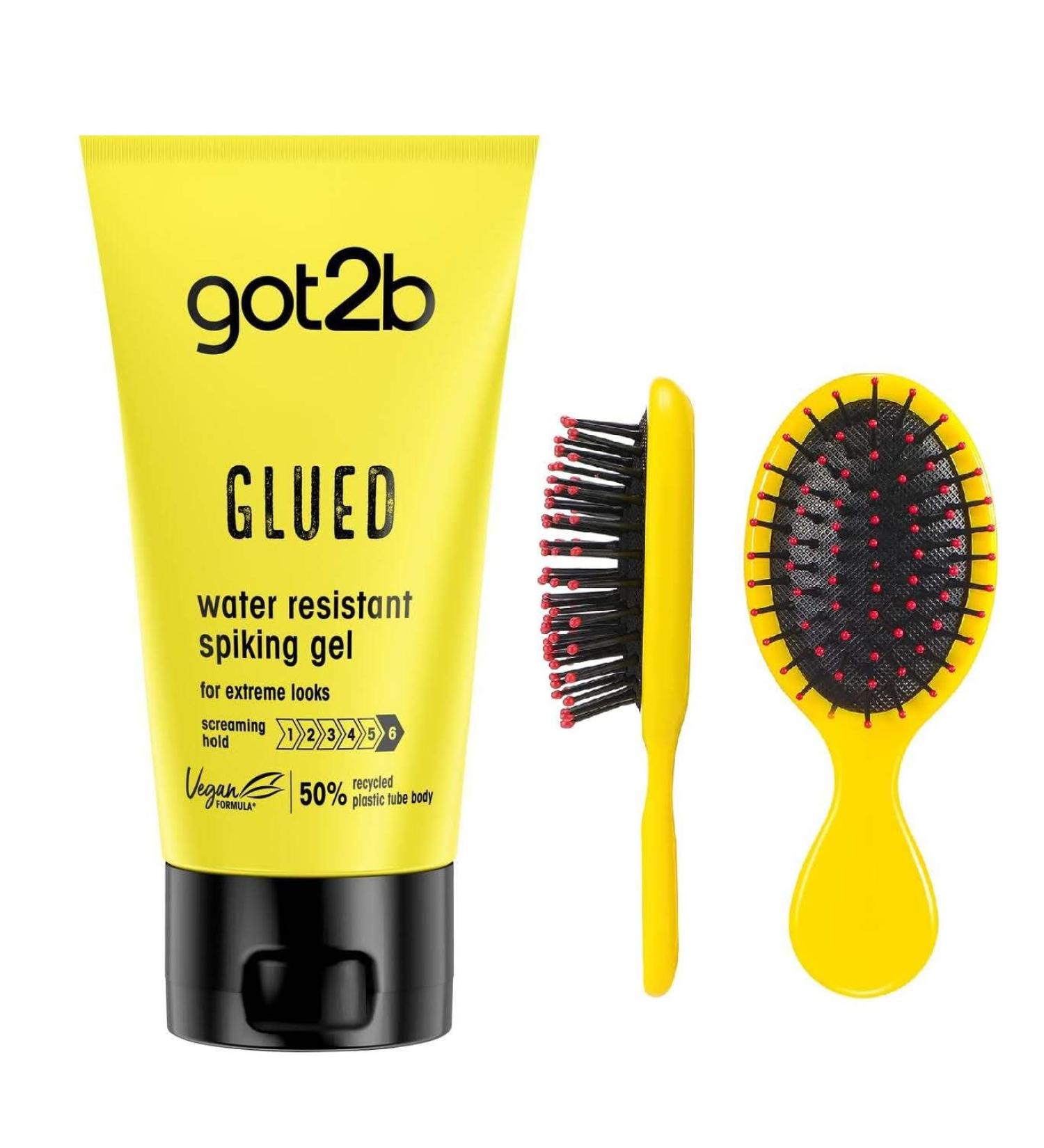 Got2b Glued Spiking Glue Hair Gel Water Resistant Strong Hold for Up to 72 Hours 150 ml Mini Hair Brush
