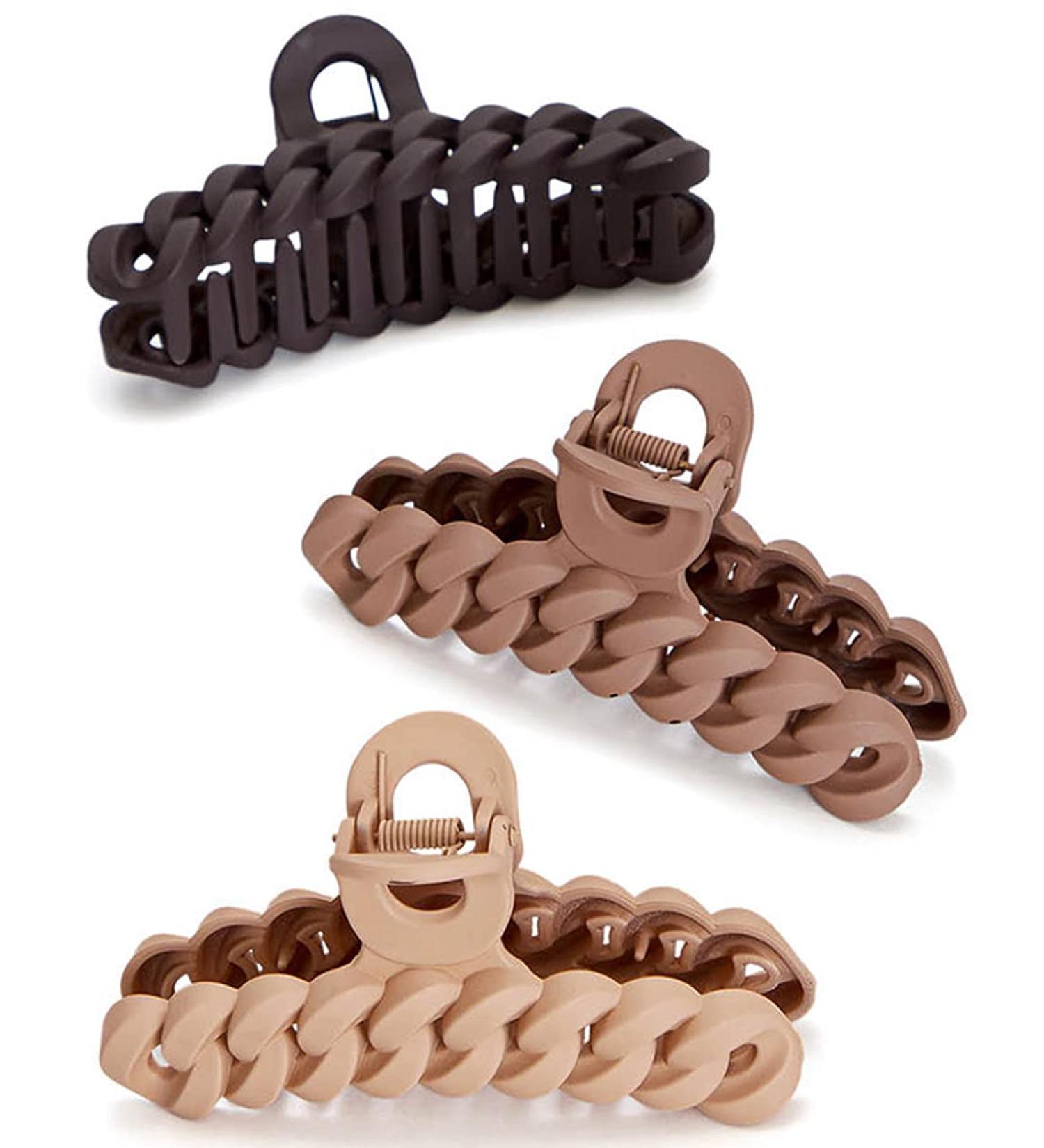 Kitsch Recycled Plastic Large Claw Clip Set - Big Chain Hair Clips for Women - 3pc Set of Large Hair Claw Clips, Jaw Clips - Ideal for Thick Hair & Girls - Neutral Colors - Buy Online on GoSupps.com
