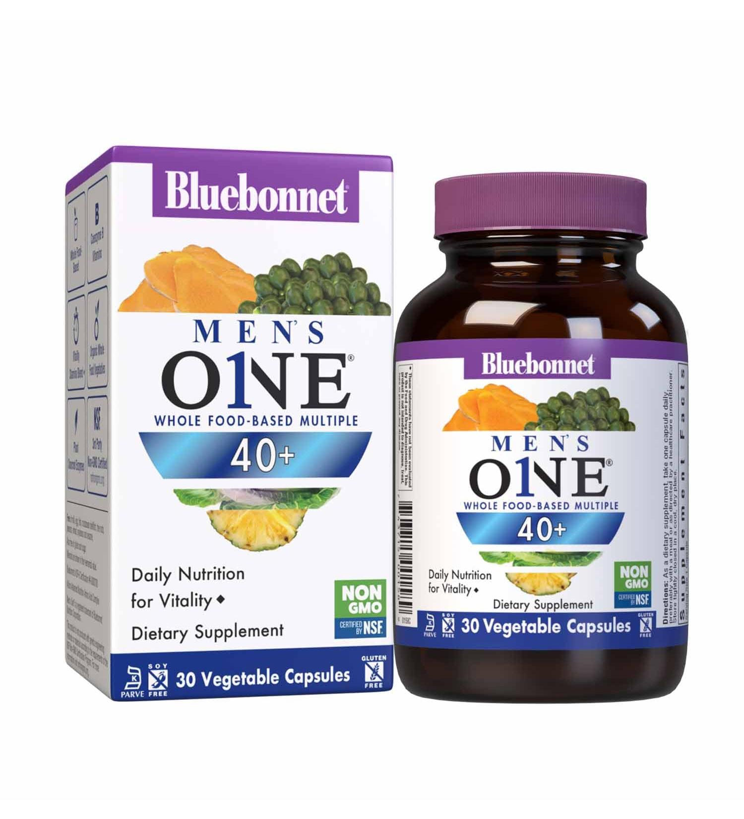 BlueBonnet Nutrition Mens' ONE 40+ Whole Food-Based Multiple Men Multivitamin for Men 40+ Soy-Free Non-GMO Gluten Free Kosher 30 Vegetable Capsules 30 Servings 30 Count (Pack of 1) - Buy Online on GoSupps.com