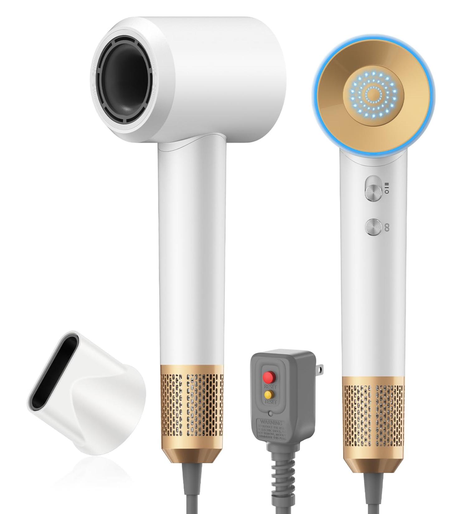 High-Speed Hair Dryer | 110 000 RPM Fast Drying | Ionic Blow Dryer with Low Noise | Travel-Friendly Magnetic Nozzle - White - Buy Online on GoSupps.com