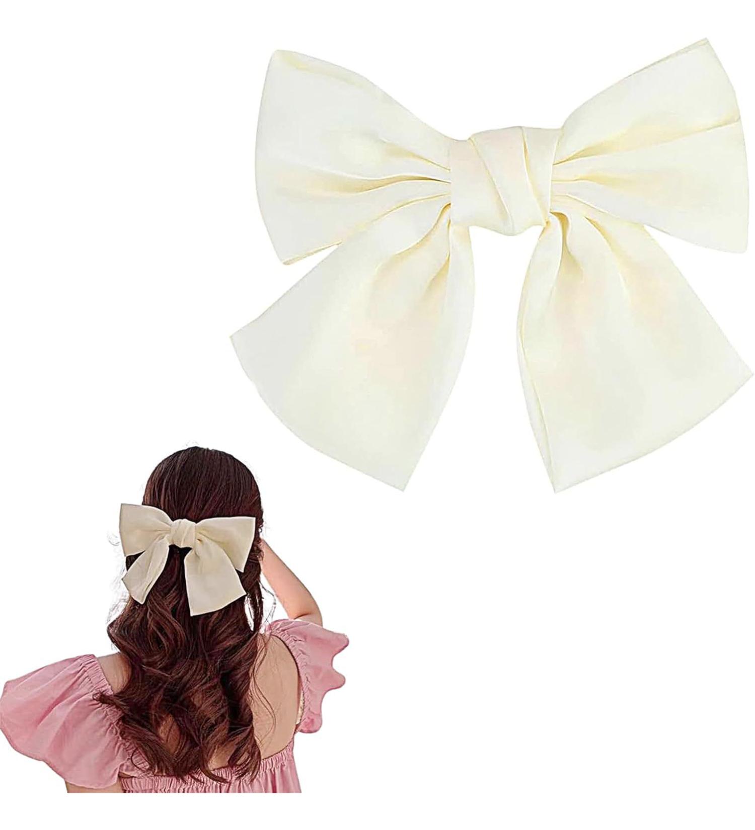 Asheyya Bow for Hair Clip Solid Color Soft Satin Silky Hairbows for Women Girls (White) - Buy Online on GoSupps.com