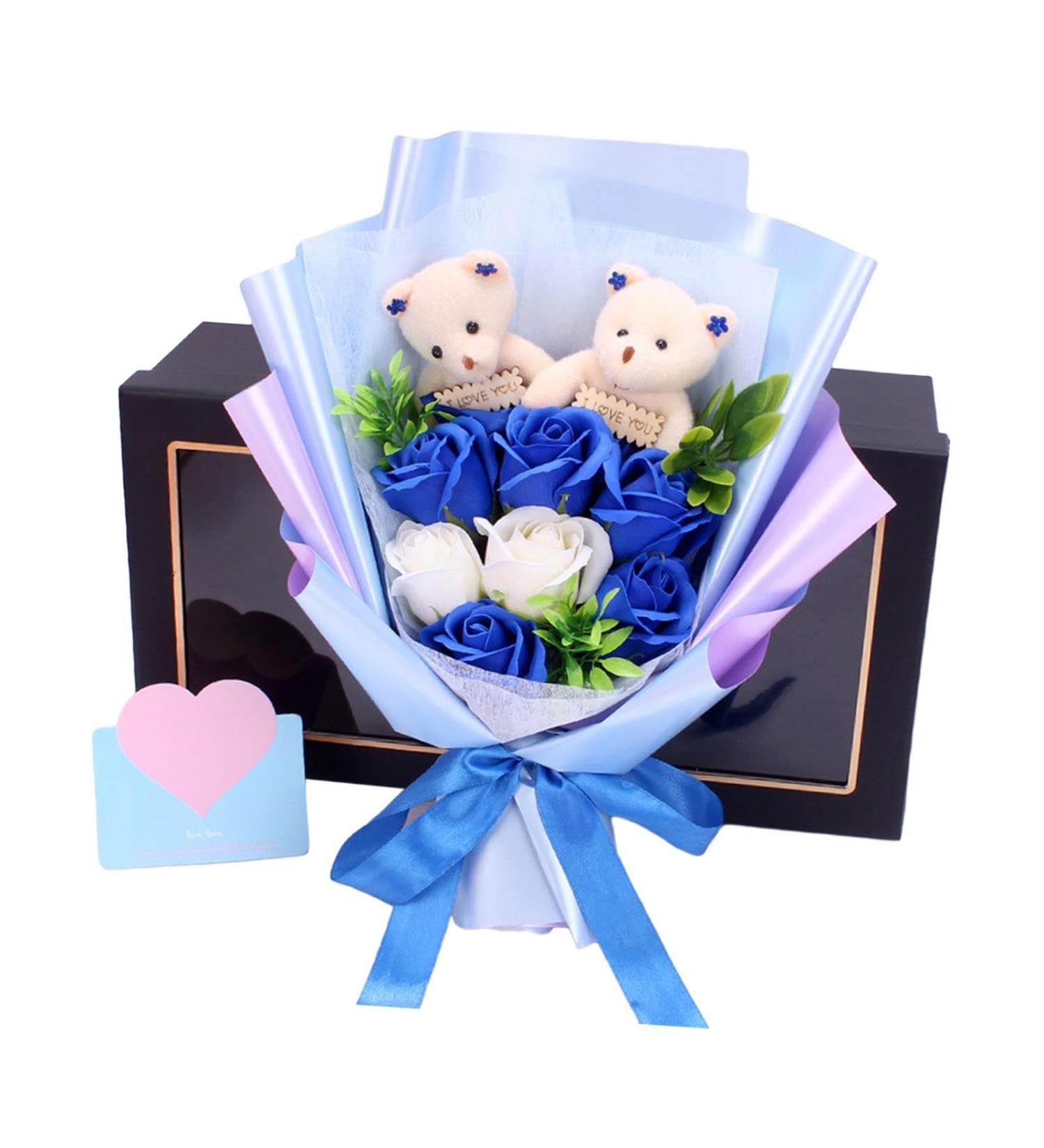 Premium Blue Soap Flower Bouquets | Scented Floral Arrangements for Valentine's Day Gifts | Ideal for Pets Students & Friends - Buy Online on GoSupps.com