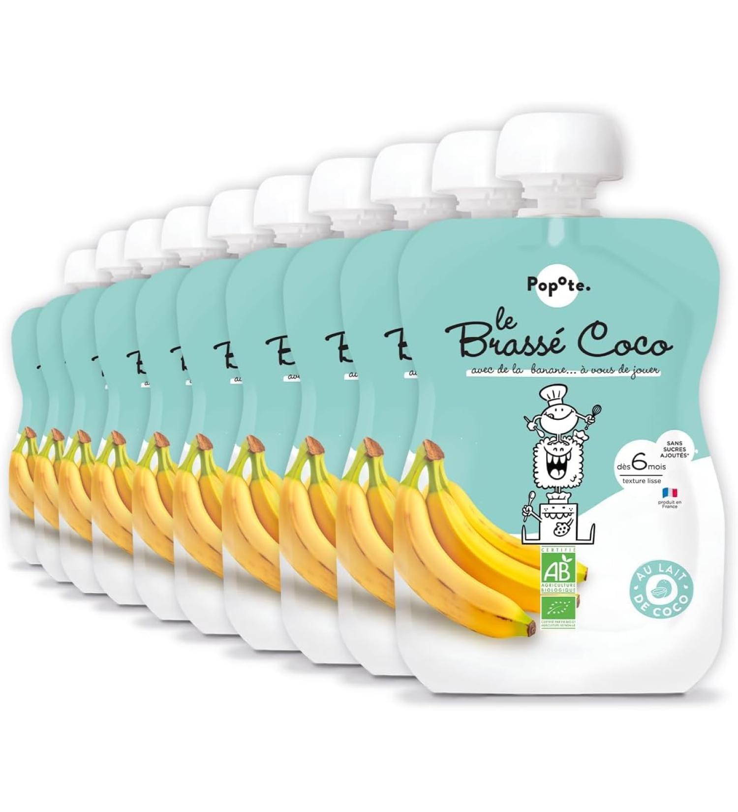 POPOTE - Brass Coco Banane Bio B b 100 g - D s 6 mois - Gourde Individuelle - Yaourt V g tal Texture Onctueuse - Format Pratique Emporter - Pack Familial 10 x 100 g - Sans Sucre Ajout  - Buy Online on GoSupps.com