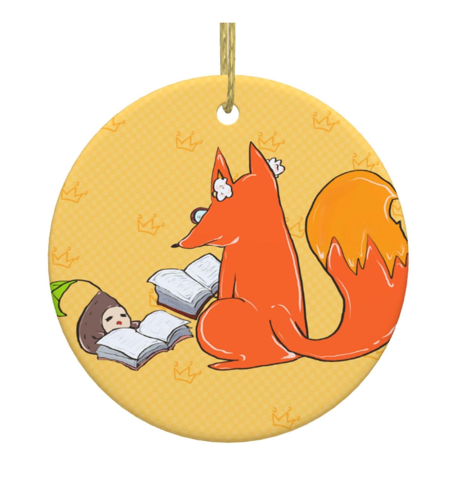 YYHHAOFA Sunflower Seeds and Foxes Picture Christmas Ceramic Round Pendant Decoration - Festive Hanging Ornament for Stores and Homes -2.9 in - Buy Online on GoSupps.com
