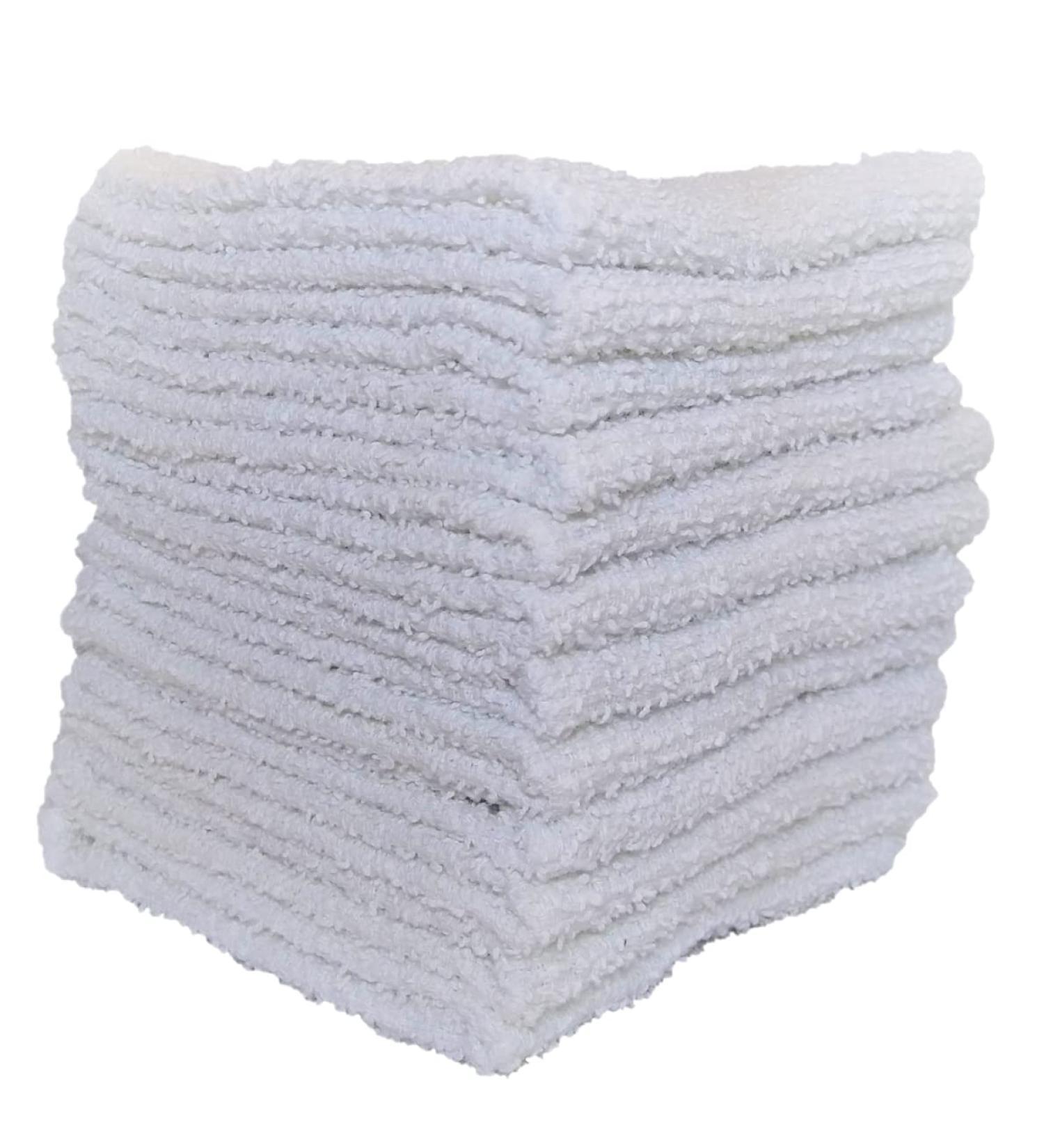 Economy Towels (White) Washcloths Set - 11x11 100% Cotton Terry Cloth Highly Absorbent Wash Rags for General Cleaning  Bath  Kitchen  Salon  Gym  Motel  Office  Auto Detailing (12)