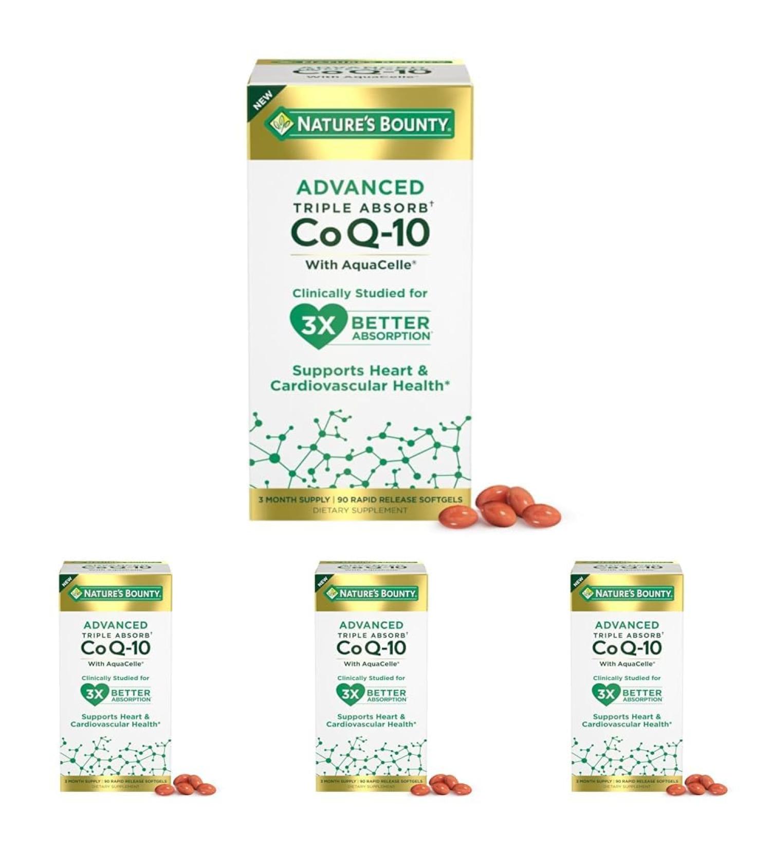 Nature's Bounty Advanced Triple Absorb Co Q-10 Heart Health Rapid Release Softgels 90 Ct (Pack of 4) - Buy Online on GoSupps.com
