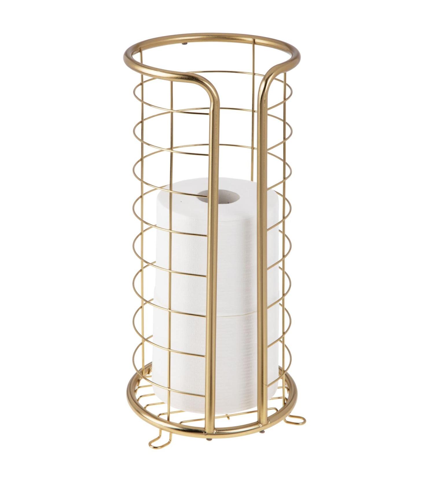mDesign Omni Collection Toilet Paper Holder Stand - Stylish Soft Brass Finish - Freestanding Storage for 3 Rolls - Bathroom Floor Stand - Buy Online on GoSupps.com