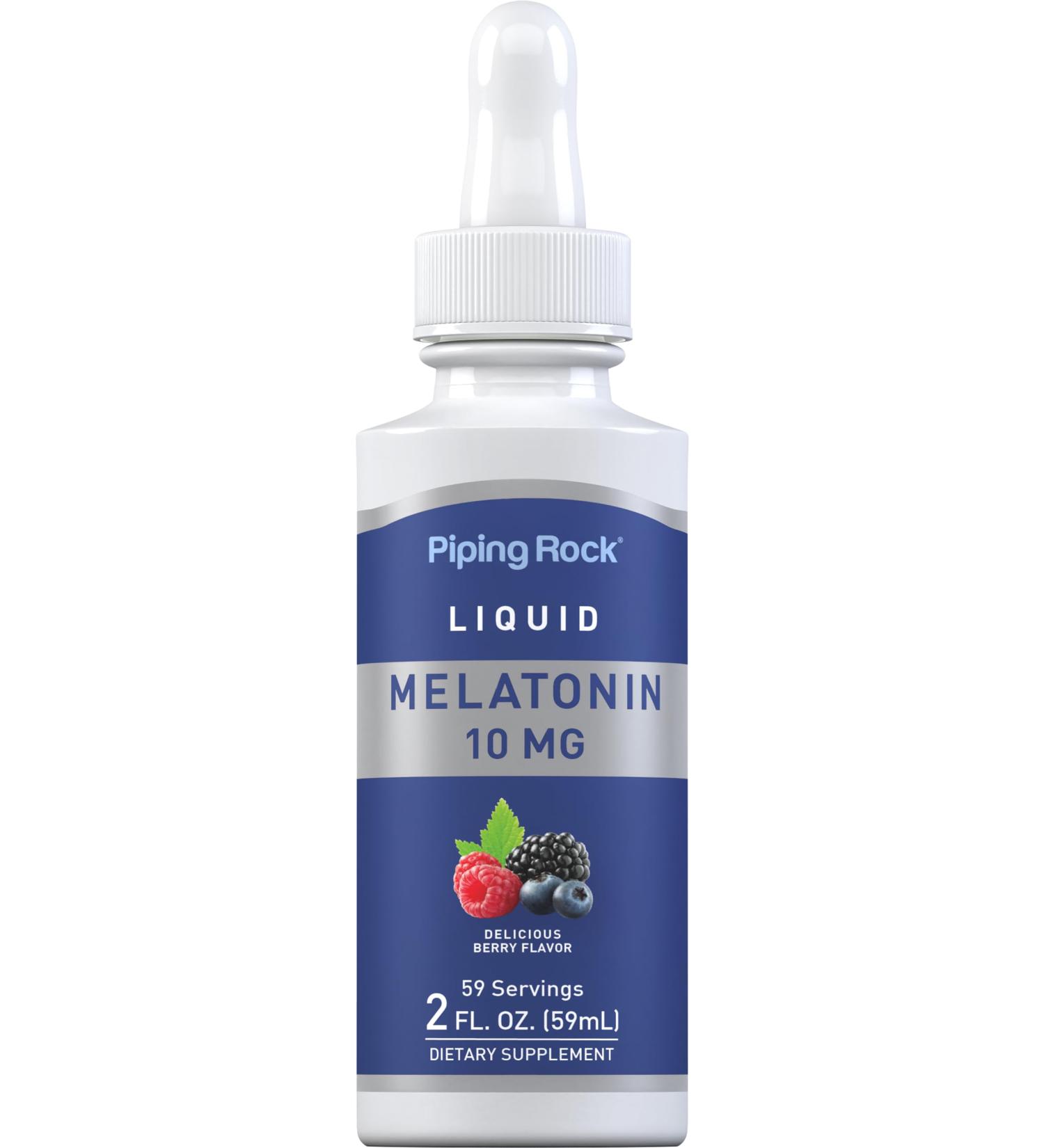 Piping Rock Liquid Melatonin 10mg | 2 fl oz | Berry Flavor Drops | Non-GMO Gluten Free Adult Supplement - Buy Online on GoSupps.com