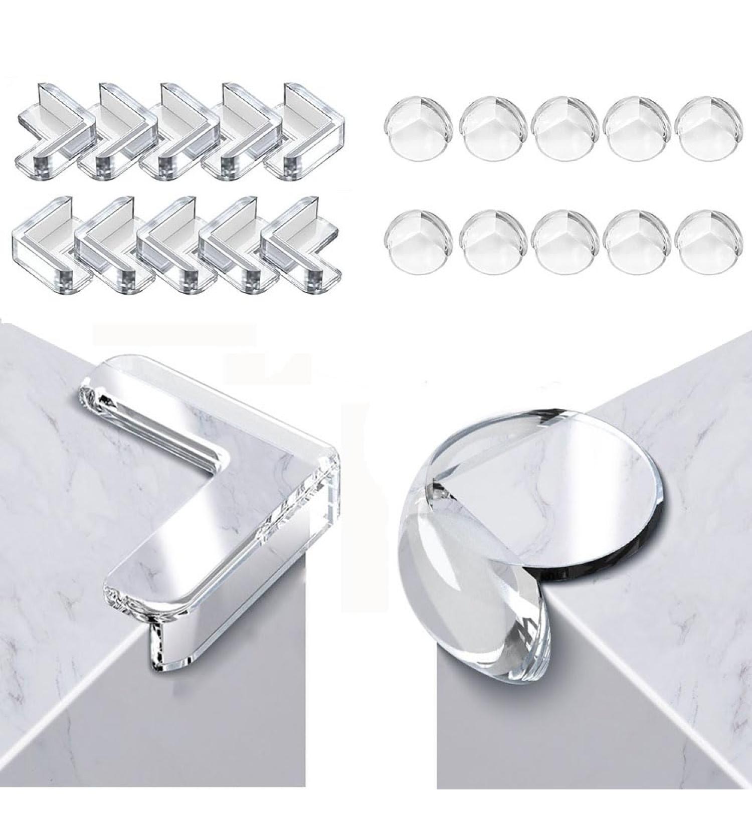 Transparent Silicone Safety Corner Guards for Childproofing Tables, Chairs, Furniture, and Cabinets - 20 Super Sticky L-Shaped and Round Protectors - Buy Online on GoSupps.com