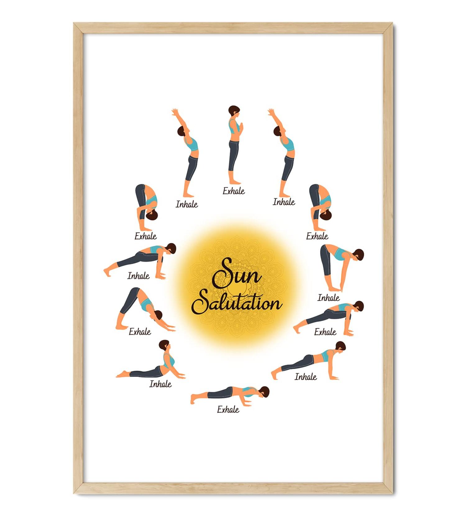 Teevoke 16x24 Yoga Inhale Exhale Sun Salutation Poster - Unframed Meditation Morning Yoga Flow Poses Surya Namaskar - No Frame - Buy Online on GoSupps.com