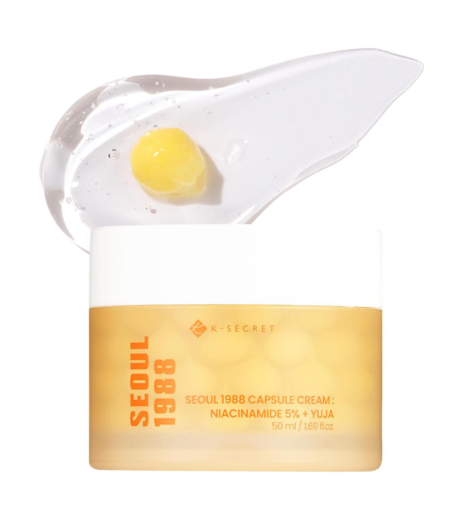 K-SECRET SEOUL 1988 Niacinamide Capsule Cream Hydrating Face Moisturizer with 5% Niacinamide and Yuja | Vitamin C Capsule Cream for Dark Spots Uneven Skin Tone | Korean Skincare 50ml / 1.69 fl oz - Buy Online on GoSupps.com