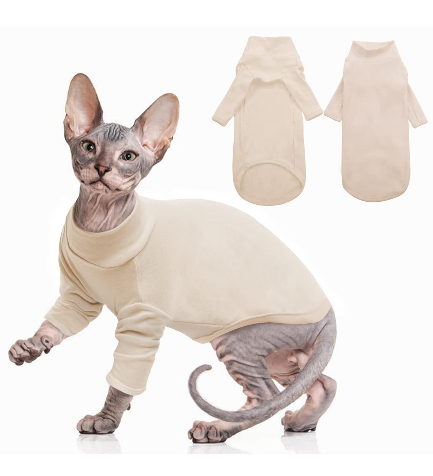 XXL Pumyporeity Sphynx Cat Sweater - Warm Cotton Monkish West Vest Costume for Hairless Cats - Beige Kitten Jumper - Buy Online on GoSupps.com