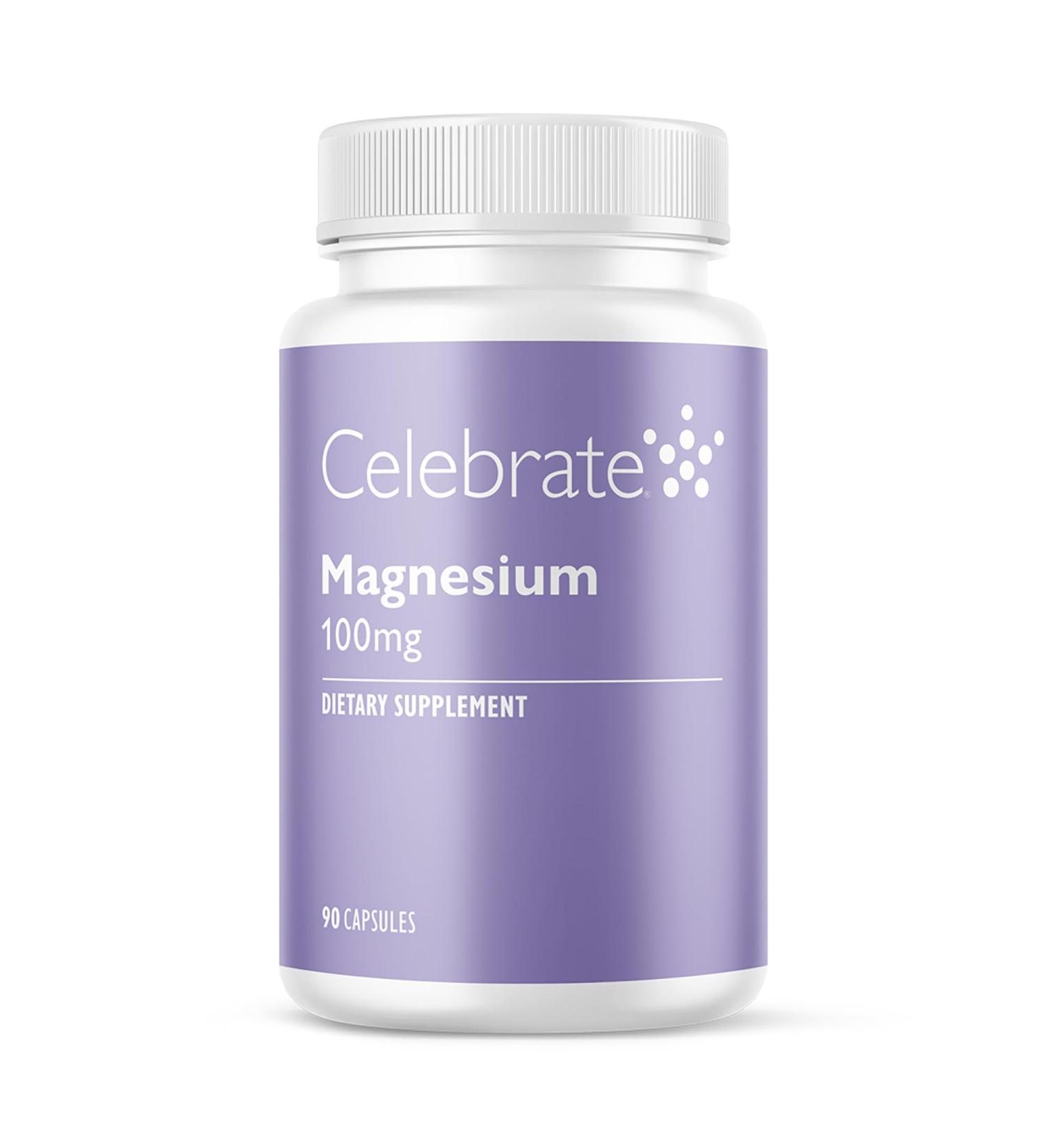 Celebrate Vitamins Magnesium - 100 mg Chelated Magnesium Bisglycinate Capsules for Sleep Support and Muscle Cramp Defense, Vegan and Gluten Free, 90 Count - Buy Online on GoSupps.com