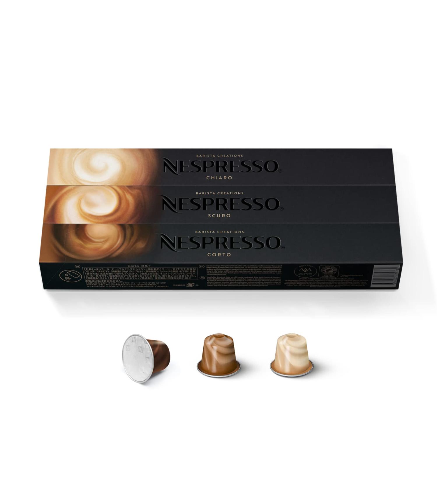 Nespresso Barista Creations Trio Vanilla Eclair Cr me Br l e Cocoa Truffle Oude variaties Vanilio Caramelito Ciocattino 30 capsules - Buy Online on GoSupps.com