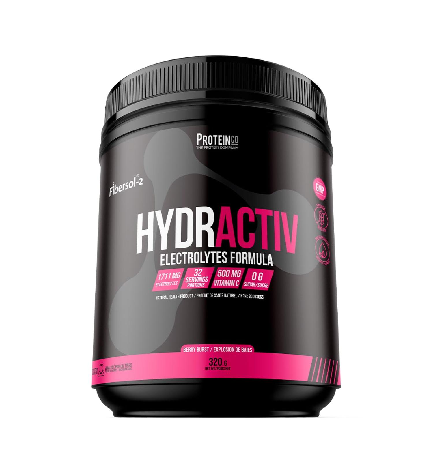 ProteinCo | Hydractiv | 1711mg of Electrolyte Powder | Fibersol-2 & Himalayan Pink Salt | Stevia | Sugar Free (320 g Berry Burst) Berry Burst 320 g - Buy Online on GoSupps.com