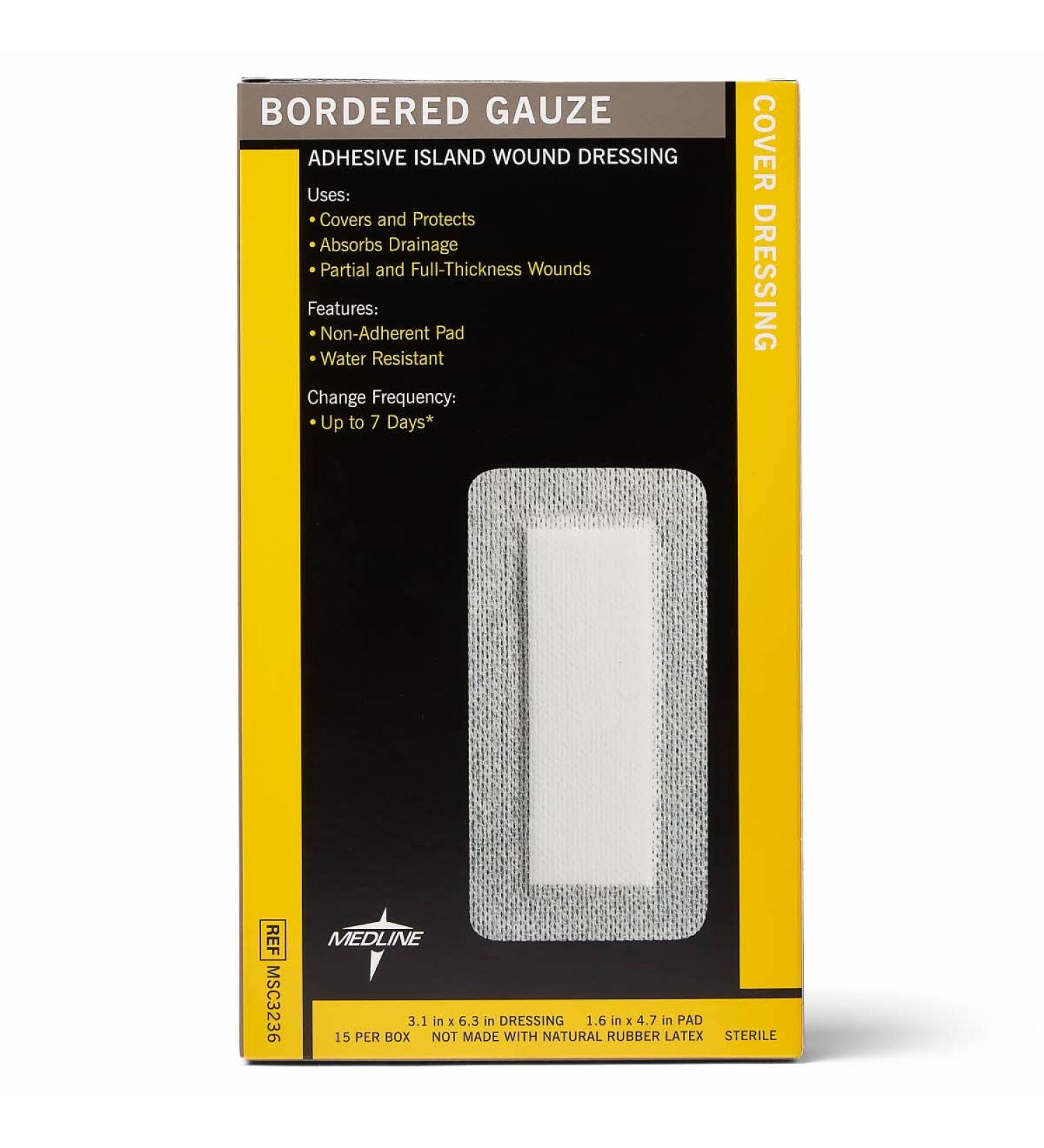 Medline Sterile Bordered Gauze 3x6 w/ 1.5x4 Pad (Pack of 15) - Sterile Bordered Gauze for Wound Care - Buy Online on GoSupps.com