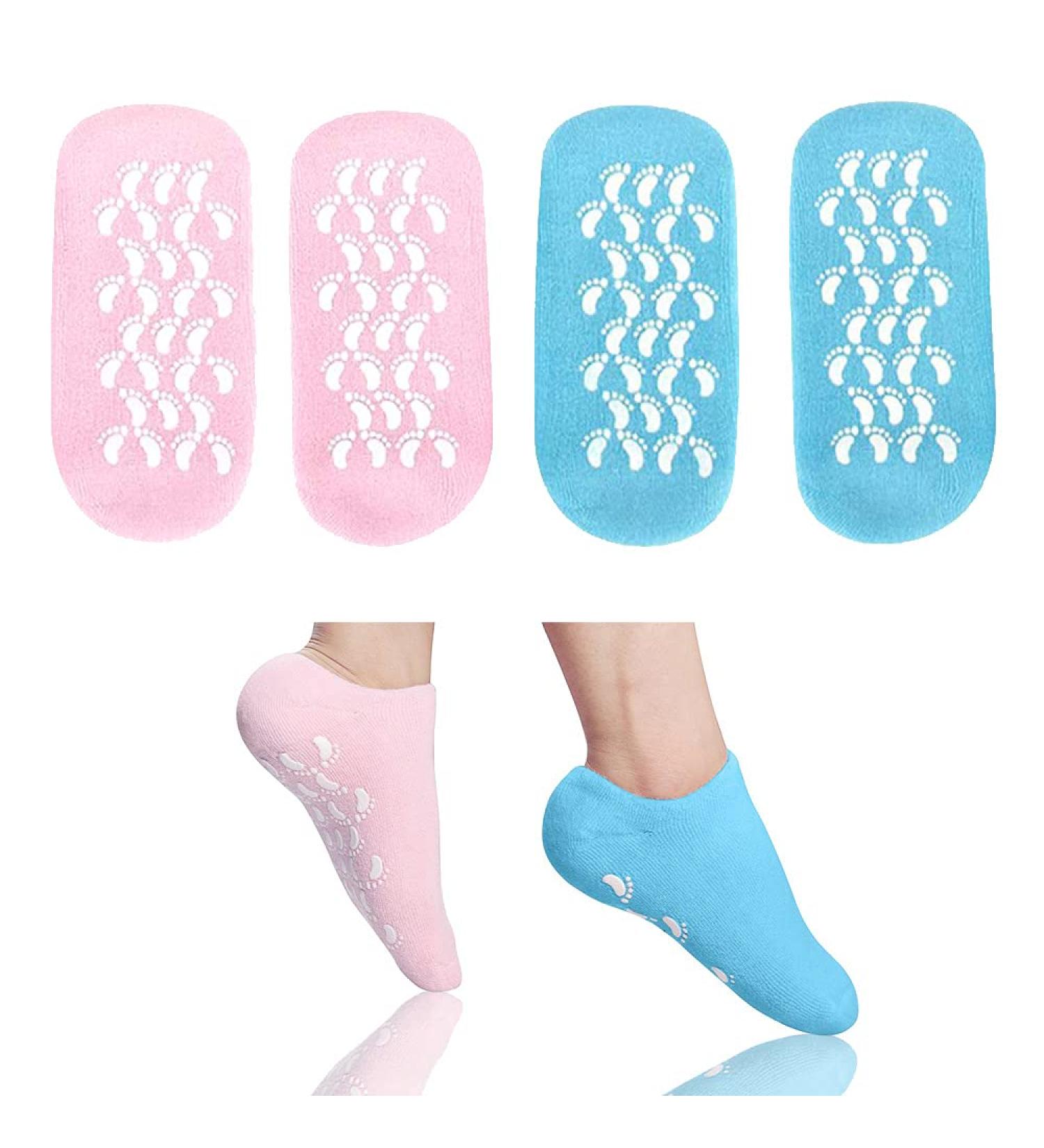 2 Pairs Moisturising Socks Moisture Gel Socks Soft Moisturising Foot Socks for Women and Men Gel Socks for Moisturising Dry Feet Cotton Gel Toe Moisturizing Spa Silicone Socks(Blue Pink) - Buy Online on GoSupps.com